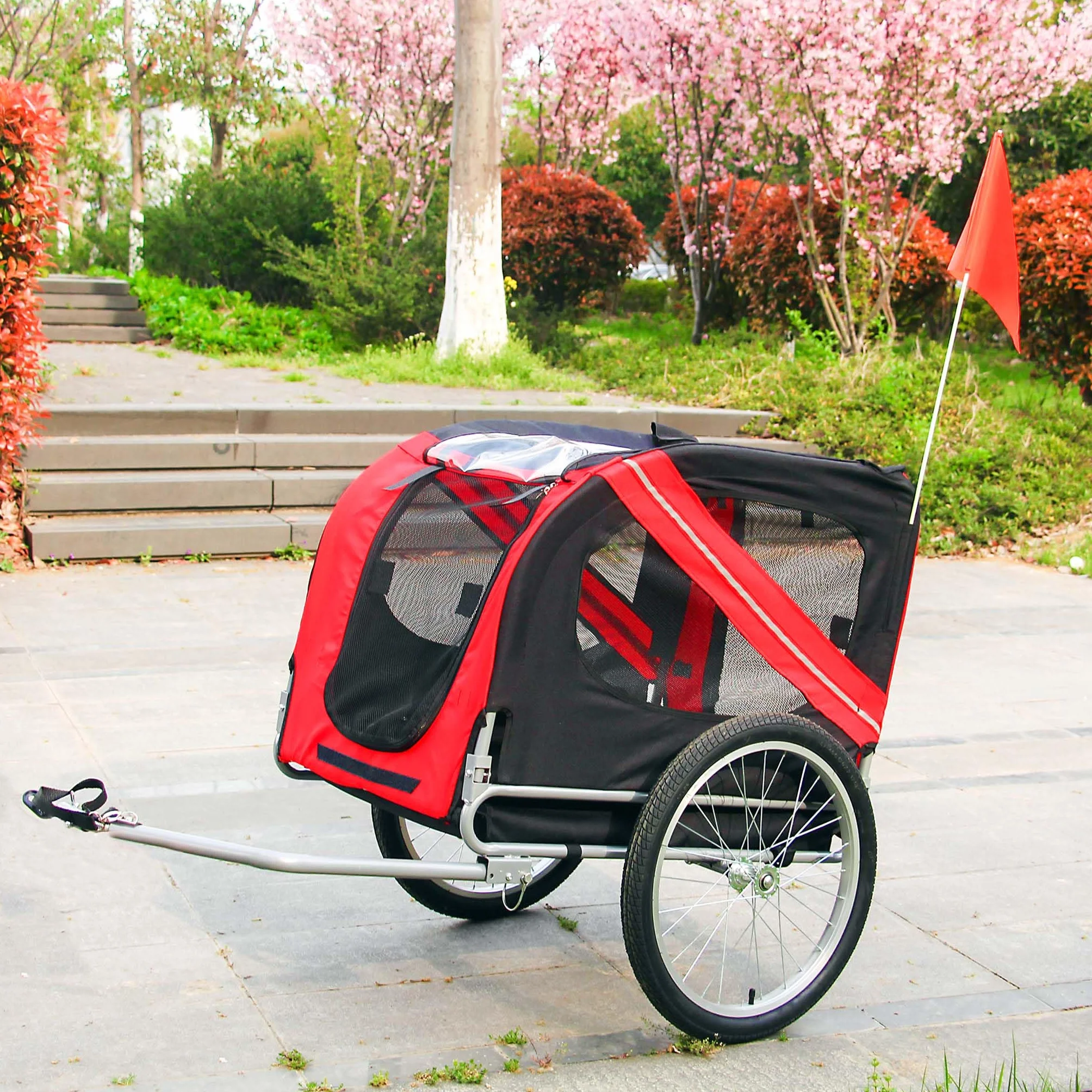 Wiltec Remorque de vélo pour Chien 2200x700x780 mm Capacité 40 kg Poussette à attelage Embrayage Rotatif de sécurité Moustiquaire Tissu Anti-Pluie