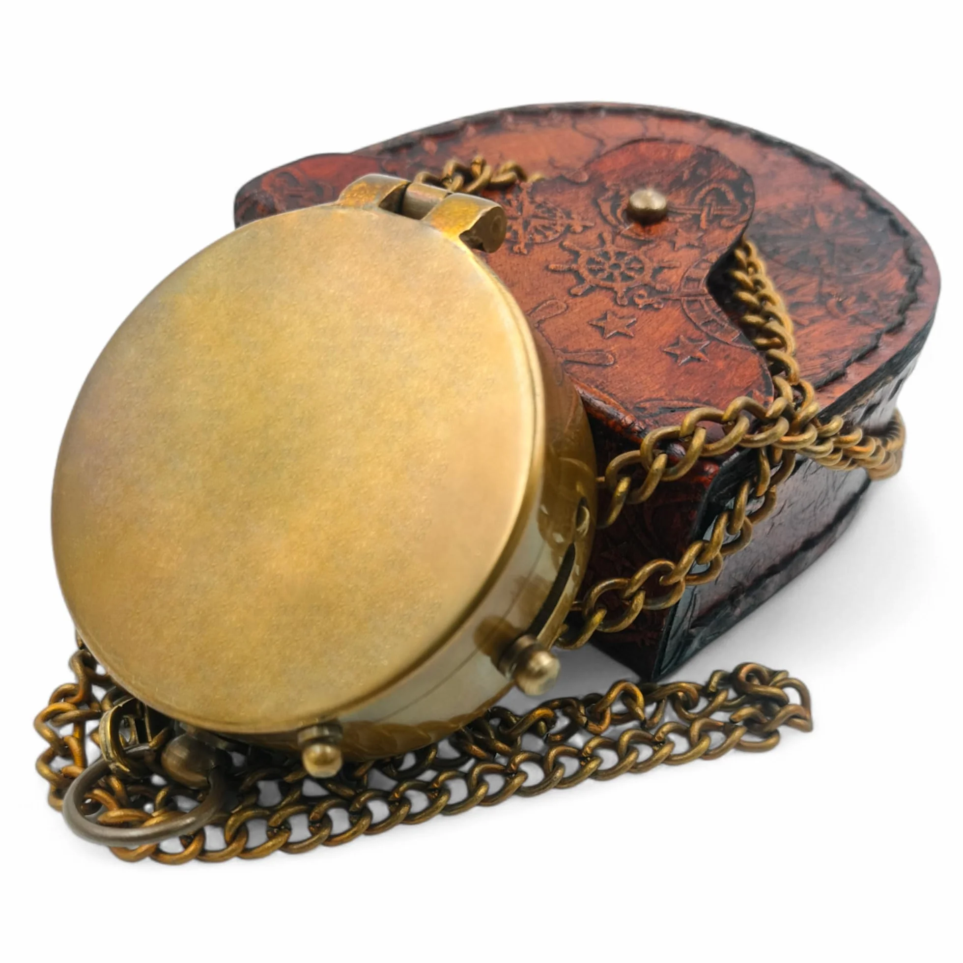 Boussole de Poche en Laiton Antique Nautique Steampunk avec étui en Cuir