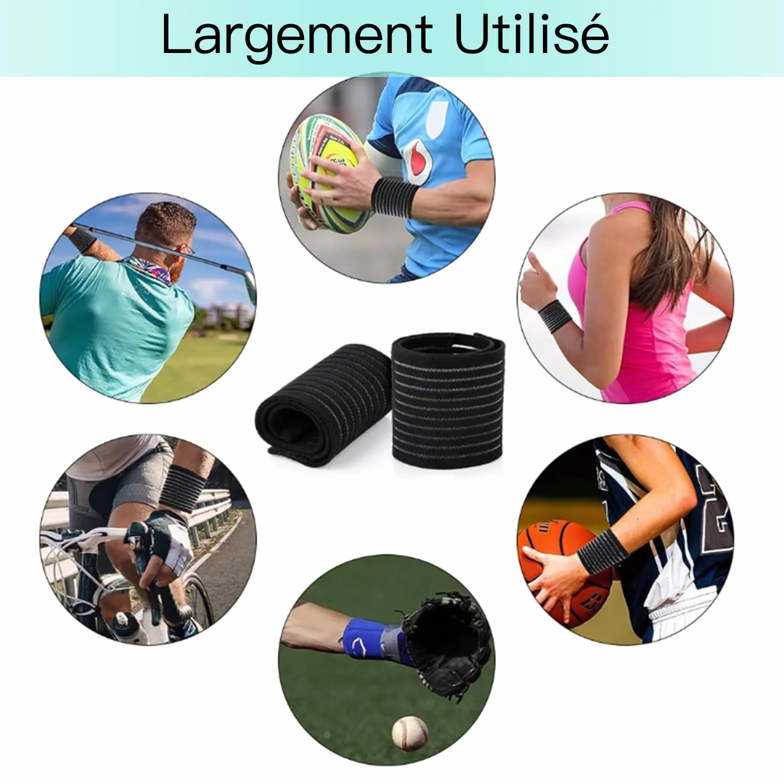 Protège-Poignet Respirant Élastique Ajustable en Polyester pour Tennis, Gym, Fitness Homme et Femme