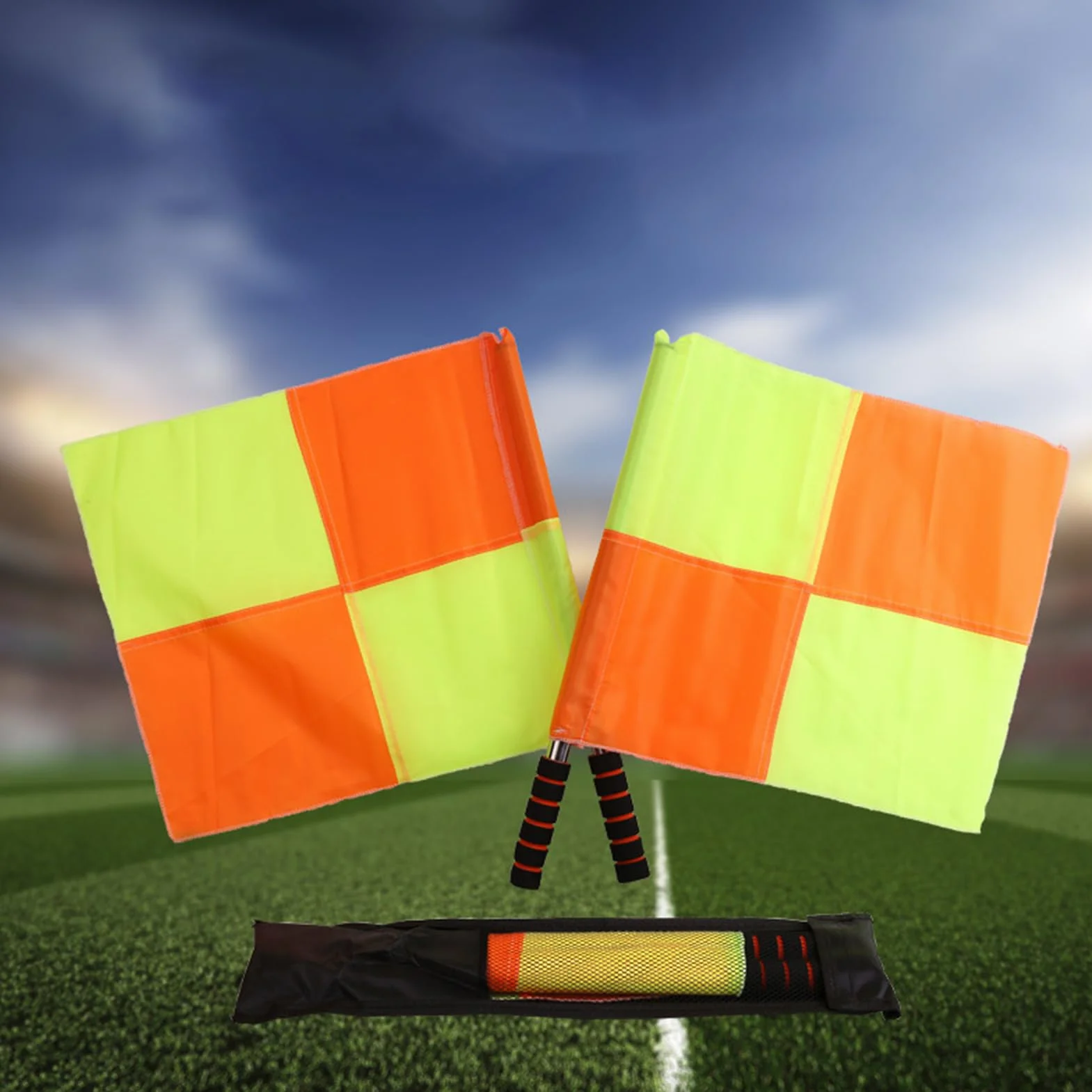 Drapeaux d'Arbitre de Football 2 Pièces, Drapeaux de Ligne Volleyball Manche Ergonomique Haute Visibilité
