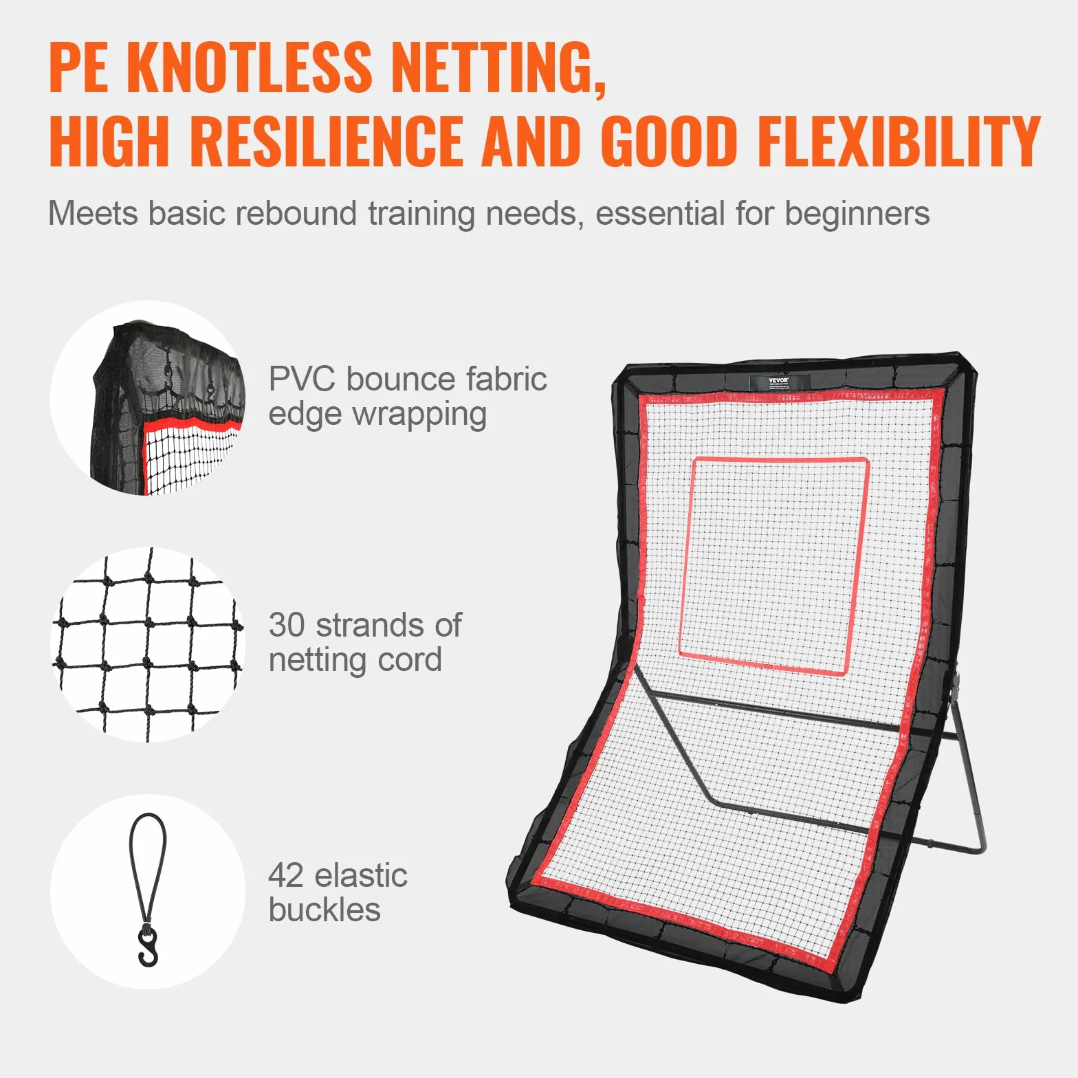 VEVOR Filet de Rebond 152x213 cm Rebondisseur de Football Volley-ball Angle Réglable Cible Base-ball Cadre Acier Tissu Haute Élasticité Entraînement