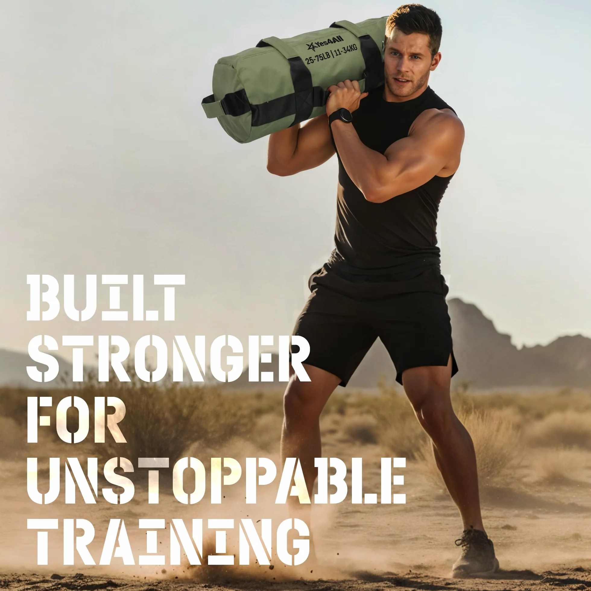 Yes4All Sac de Sable Réglable 7 poignées Power Bag Carolous 2-90 kg Non rempli pour Entraînement Fonctionnel Rucking Crossfit