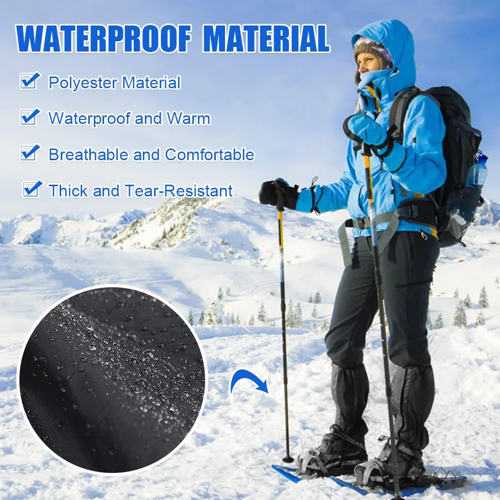 Guêtres de Randonnée Imperméables Homme Femme avec Fermeture et Sangles Réglables pour Escalade, Ski - Noir
