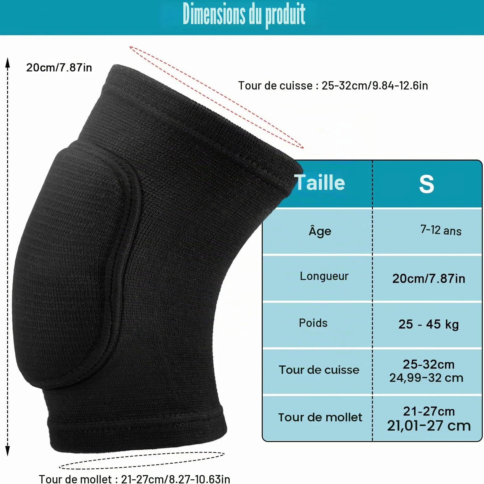Genouillère Sport Enfants Antidérapante Rembourrée Mousse Volleyball Danse Skateboard Basket-ball Football Taille S 25-45kg