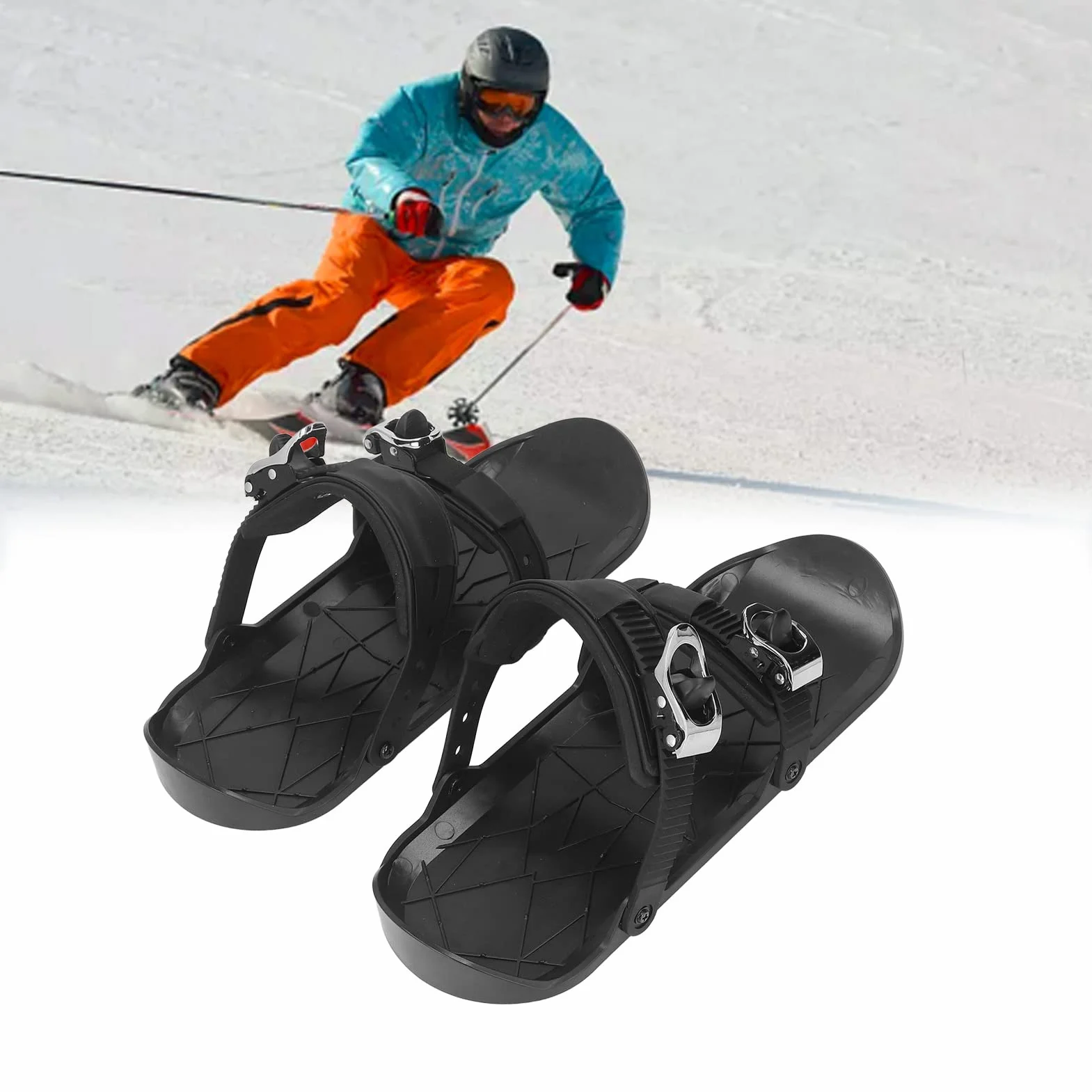 Buachois Mini Patins de Ski pour la Neige Courts et Fins à Fixer aux Bottes de Ski