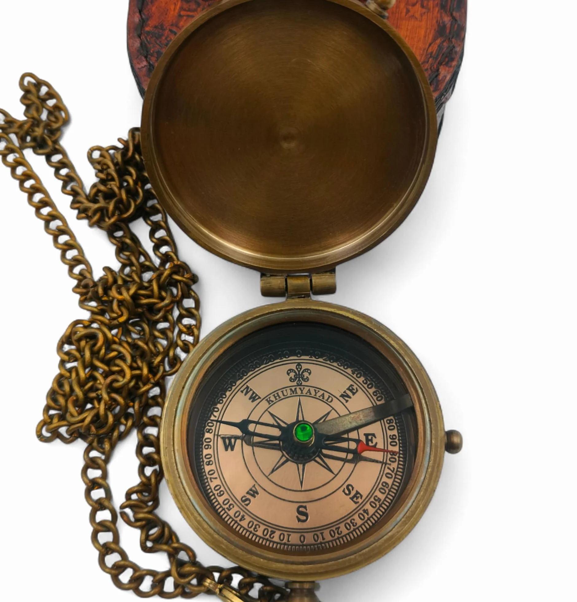 Boussole de Poche en Laiton Antique Nautique Steampunk avec étui en Cuir