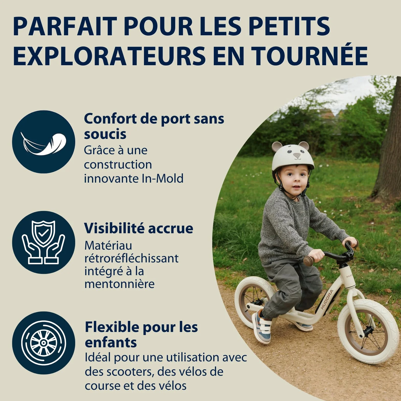 HUDORA Casque Enfants Beary XXS/XS Motif Ours pour Draisienne Trottinette Vélo