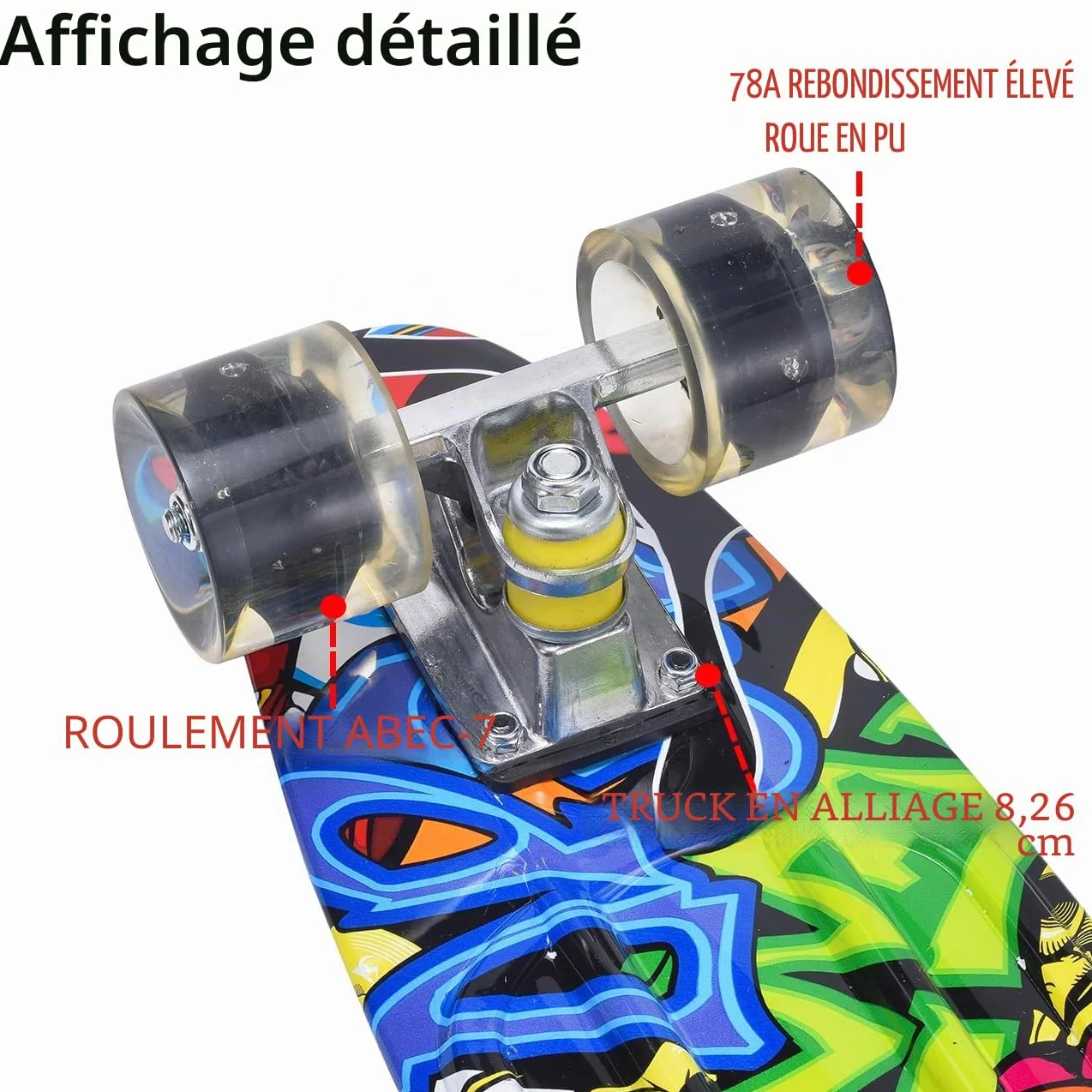 ERNAN Mini Cruiser Skateboard Complet 22" Enfants Roues LED