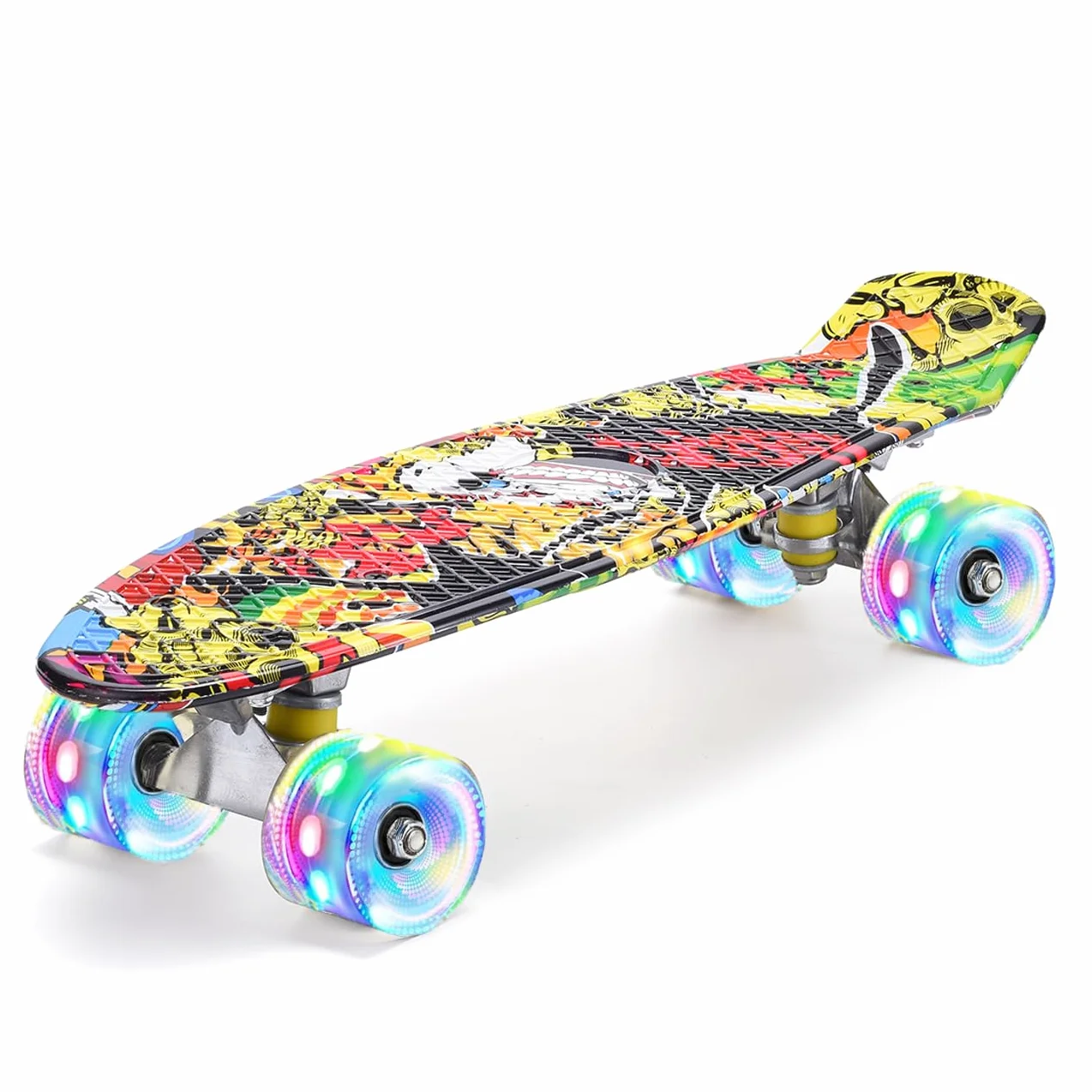 ERNAN Mini Cruiser Skateboard Complet 22" Enfants Roues LED