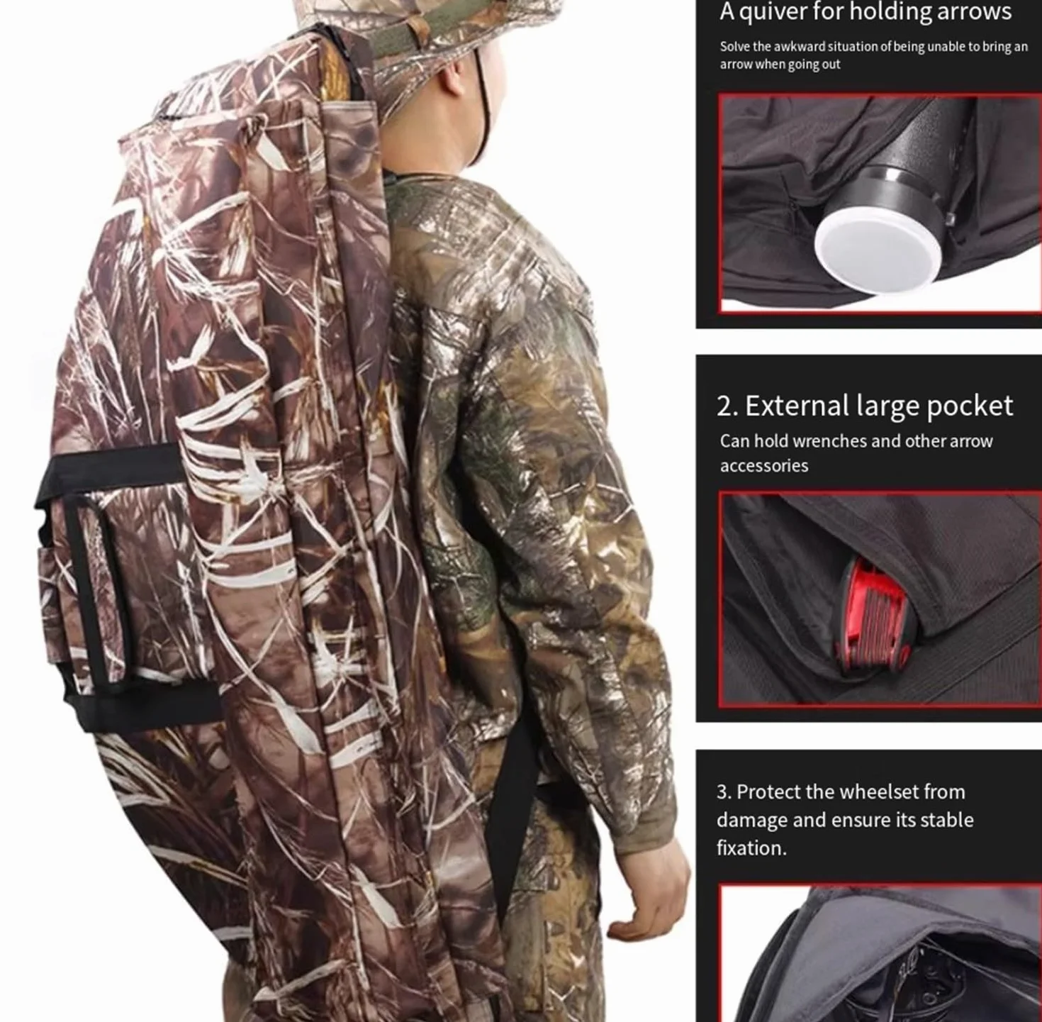 Sac d'arc à poulies en toile de grande capacité avec bretelles réglables, portable 115cm