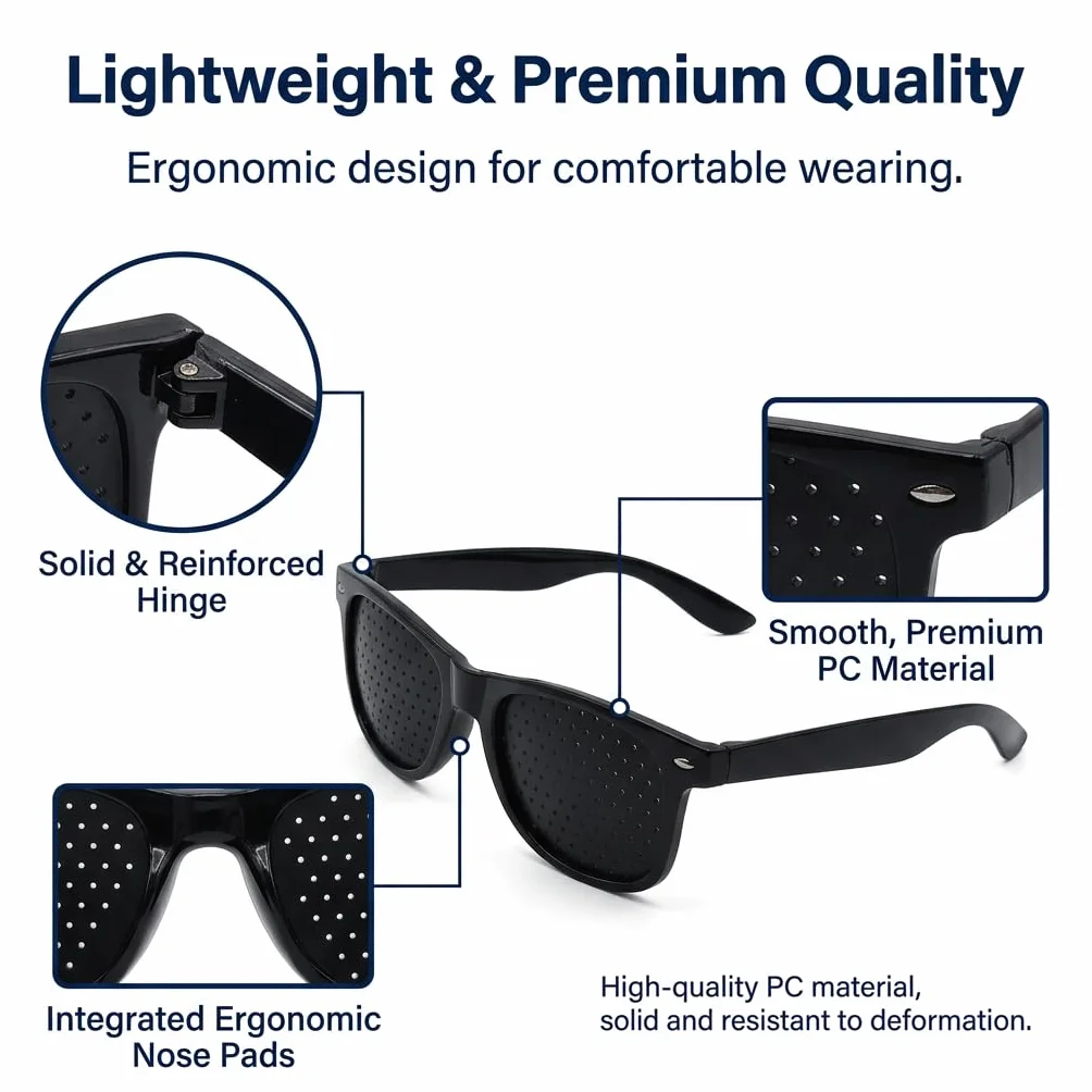 Lunettes Sténopéïques à Grille pour Réduction Fatigue Oculaire, Branches Pliables, Idéales Écrans Lecture