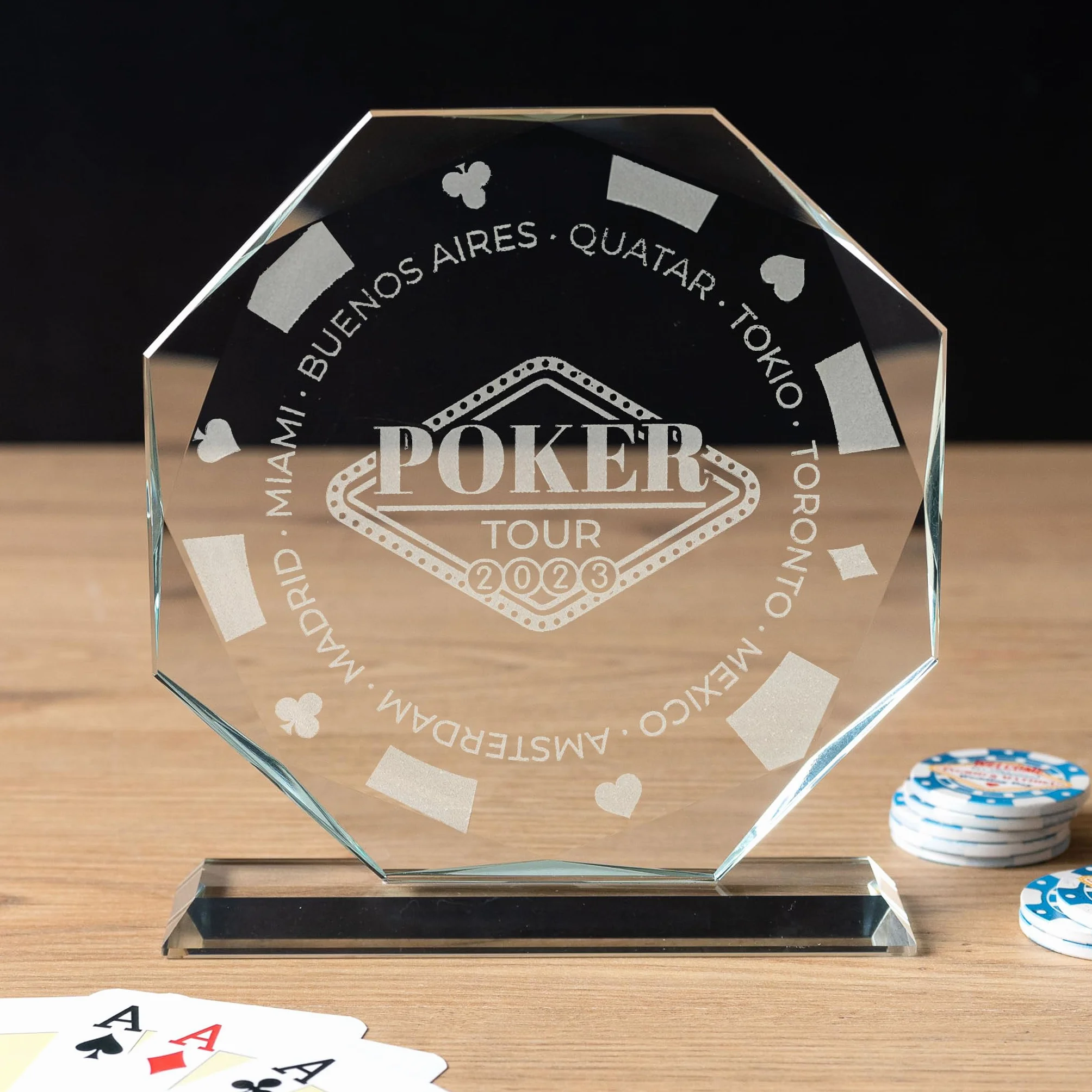 Trophée Personnalisé Verre Gravé Octogonal avec Nom et Texte Boîtier de Rangement Inclus