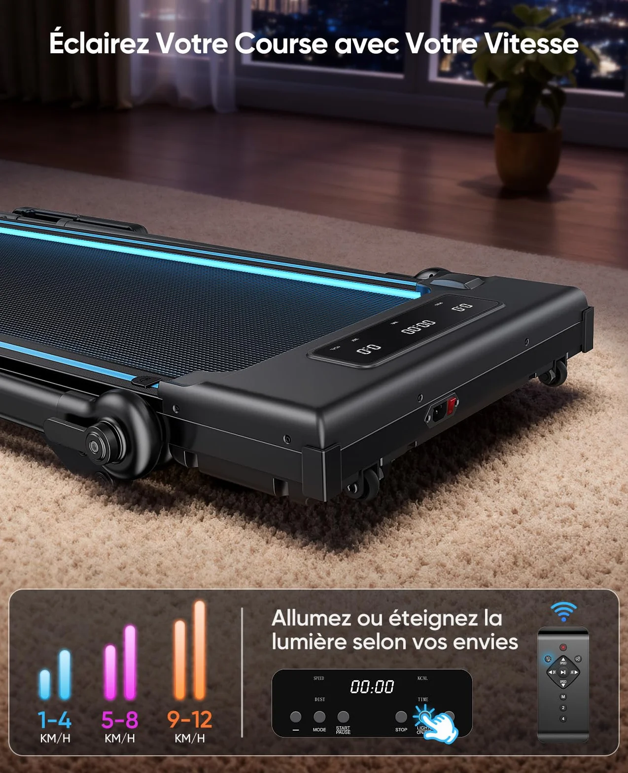 Tapis de Course Pliable Inclinable 12% 3.0HP Max 12 km/h Charge 150 kg
