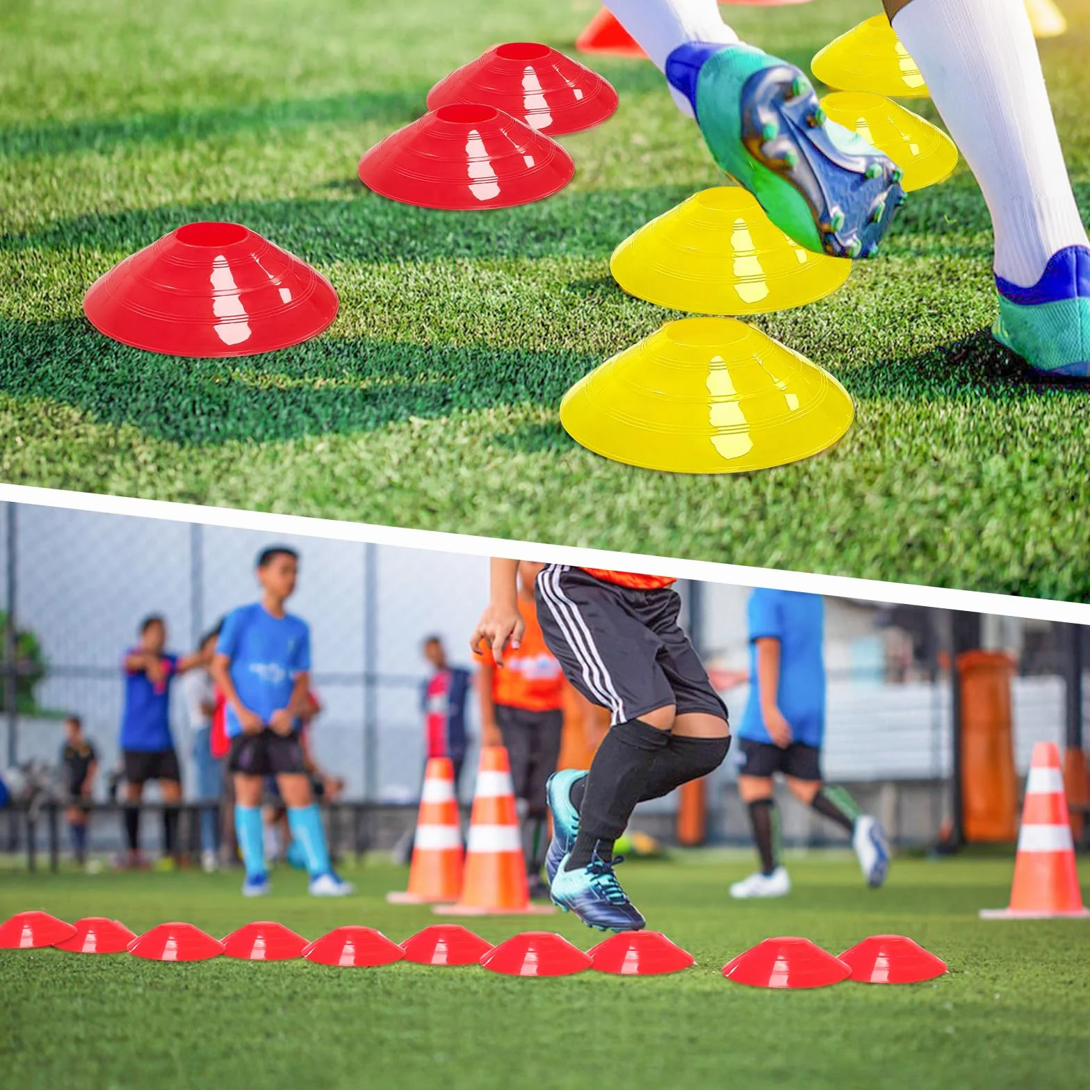 Cônes de Marquage Football Équipement d'Entraînement, Plots Multicolores avec Filet de Rangement