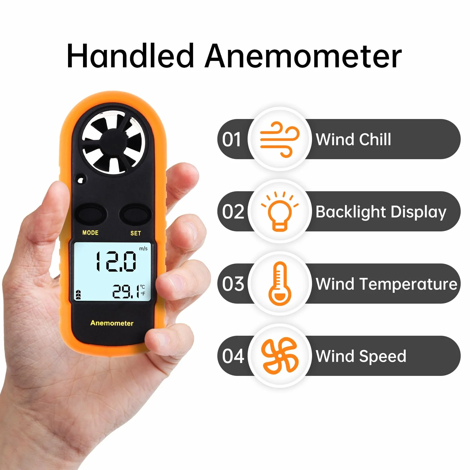Anémomètre Portable Numérique Haute Précision avec Écran LCD pour Météorologie, Pêche, Cerf-volant
