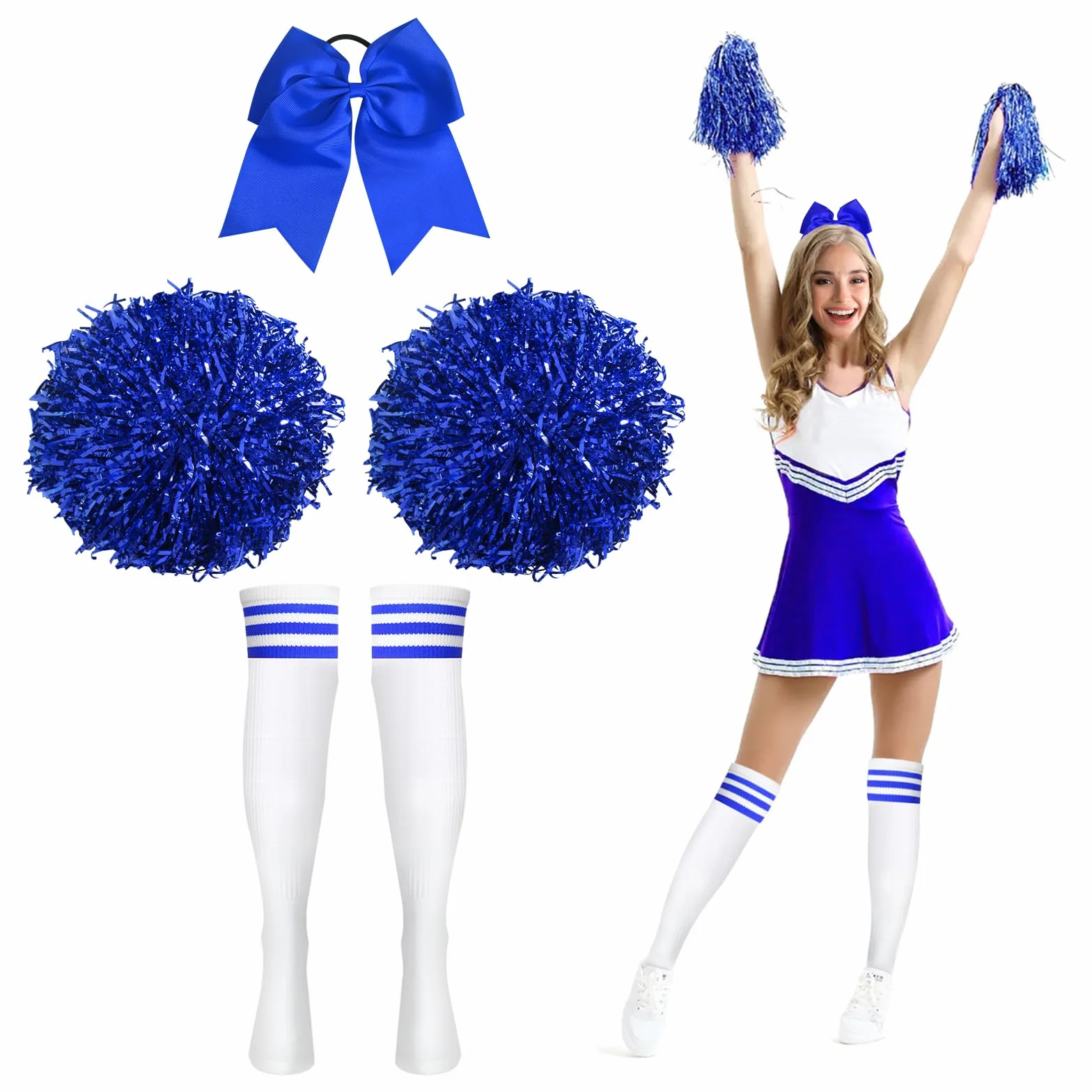 Pompons Pom-pom Girl 2 Pièces avec Poignées pour Cheerleading Gymnastique Bleu