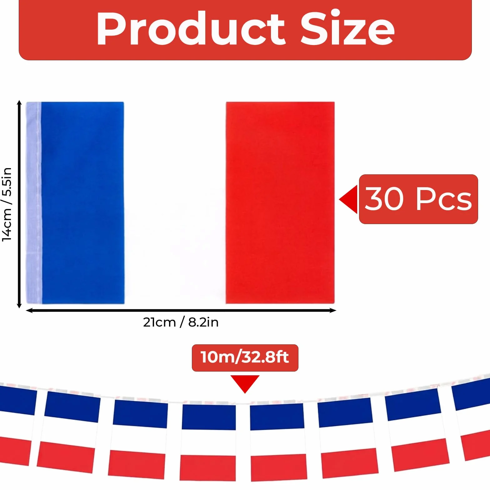 Drapeau Français Guirlande De Fanions 10m 30 Fanions 14x21cm Résistante Aux Intempéries Pour Coupe Du Monde 2026