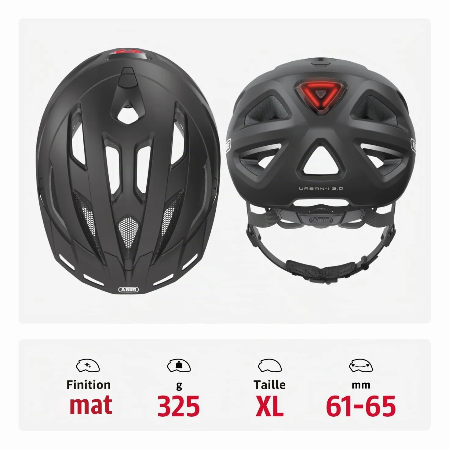 ABUS Stadtthelm Urban-I 3.0 Casque de vélo avec feu arrière visière fermeture magnétique