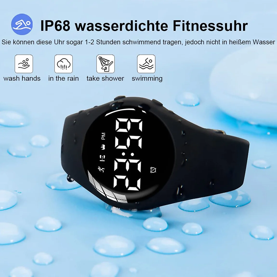 Montre Connectée Podomètre Rechargeable IP68 Etanche 20 Jours Batterie 3 Réveils Enfants Numérique