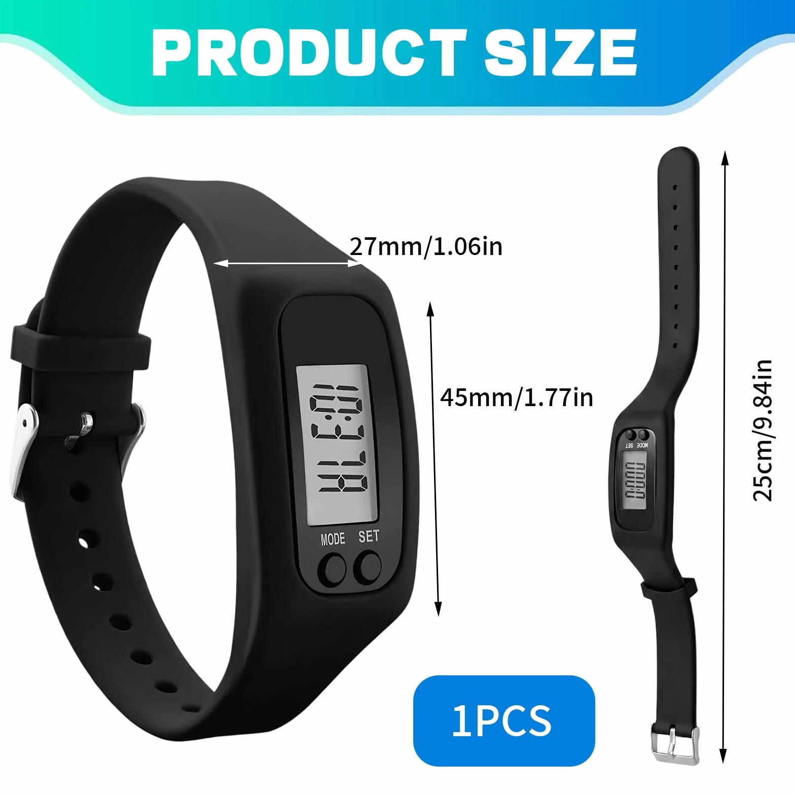 Podomètre Bracelet 3D Compteur de Pas sans Application Marche Fitness