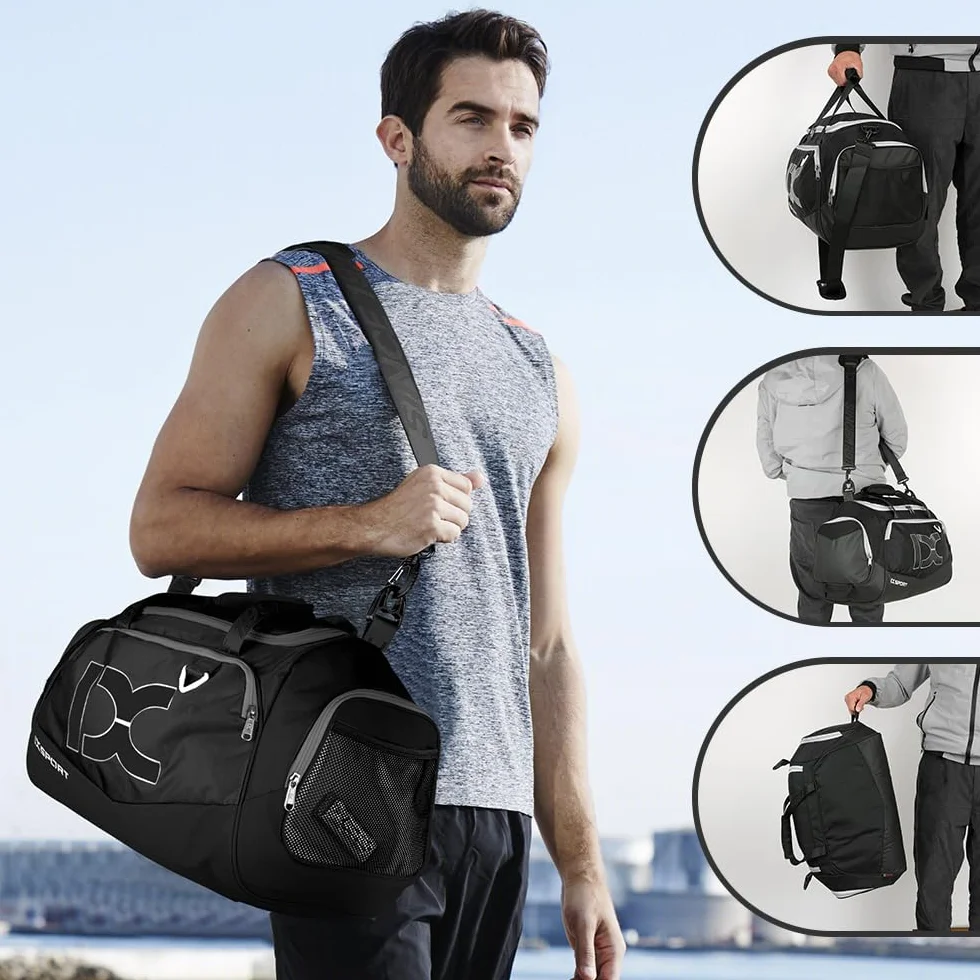 INOXTO Sac de Voyage Pliable Grand avec Poche Humide et Sèche, Compartiment à Chaussures, Week-end Camping, Noir et Blanc