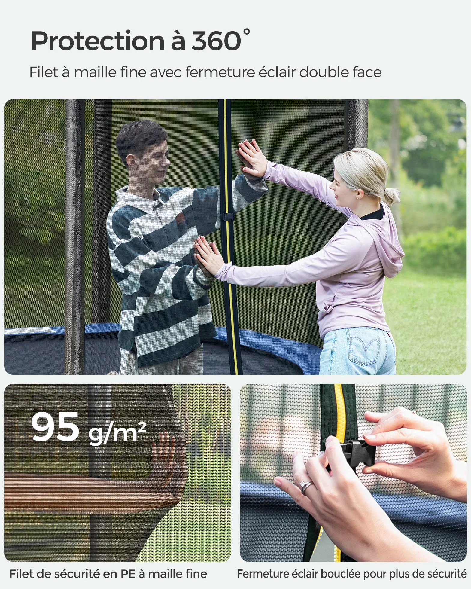 SONGMICS Trampoline Extérieur Enfant Diamètre 183-427 cm, Filet Protection, Coussins Sécurité, Échelle, Cadre Acier