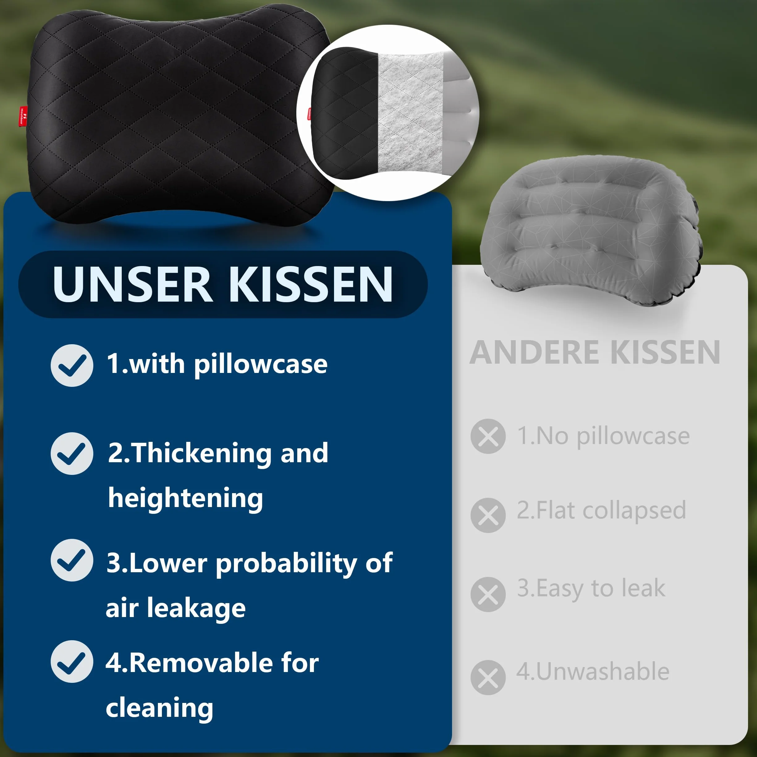 Hioutdoor Coussin Gonflable Oreiller Ergonomique Noire