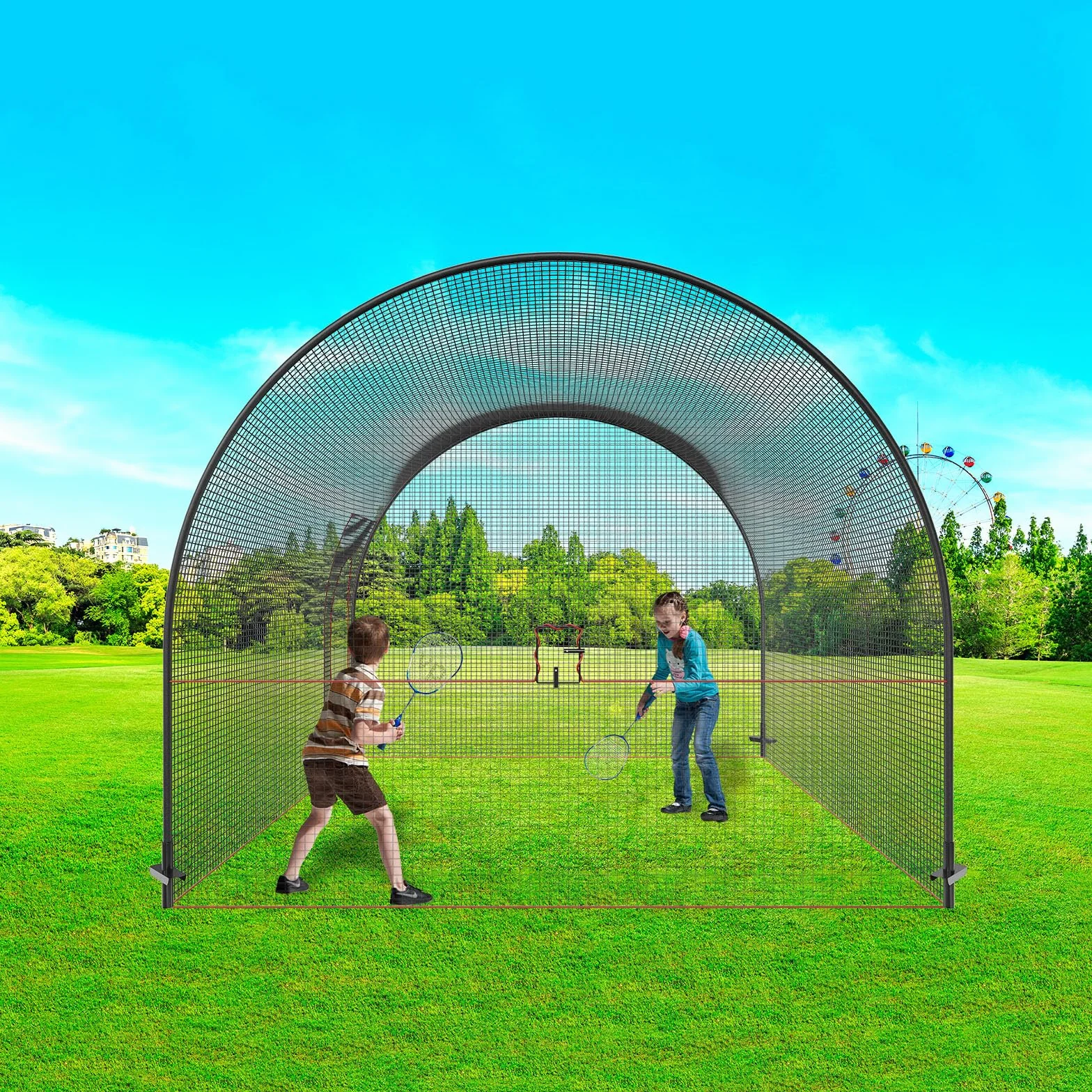 VEVOR Cage de Frappeur 3,6x3,6x3 m Filet d'Entraînement Baseball Softball Poteaux Fibre de Verre Portable