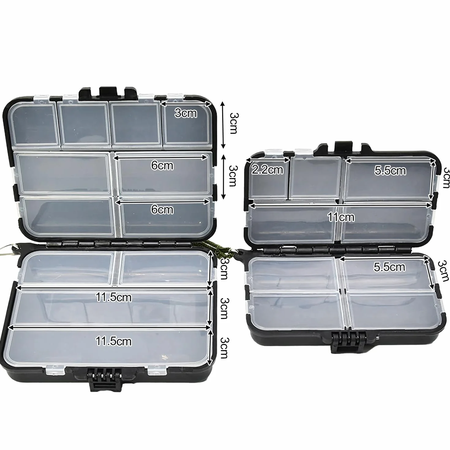 Boîte de Rangement pour Accessoires de Pêche 2 Pièces, Double Rangement, Etanche, Noir
