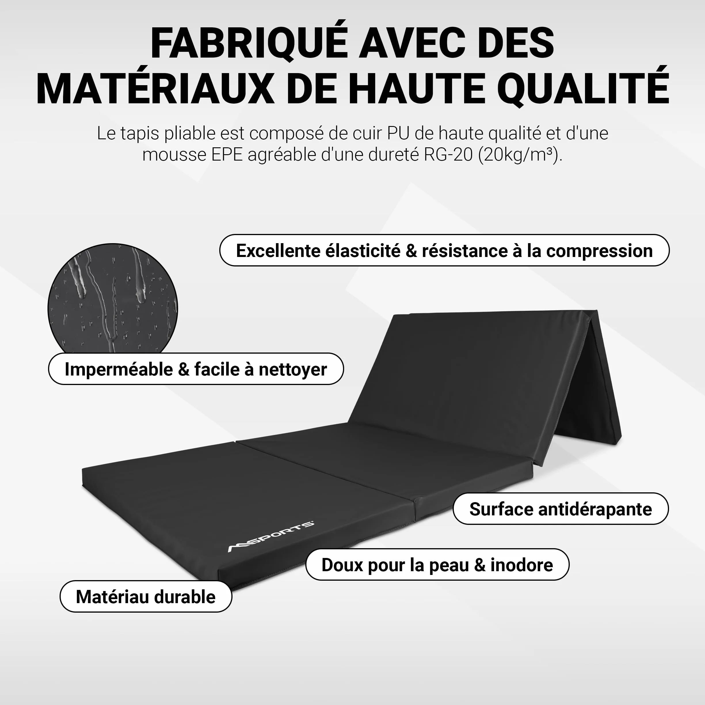 MSPORTS Tapis de gymnastique pliable 190 x 80 x 5 cm Tapis de sport