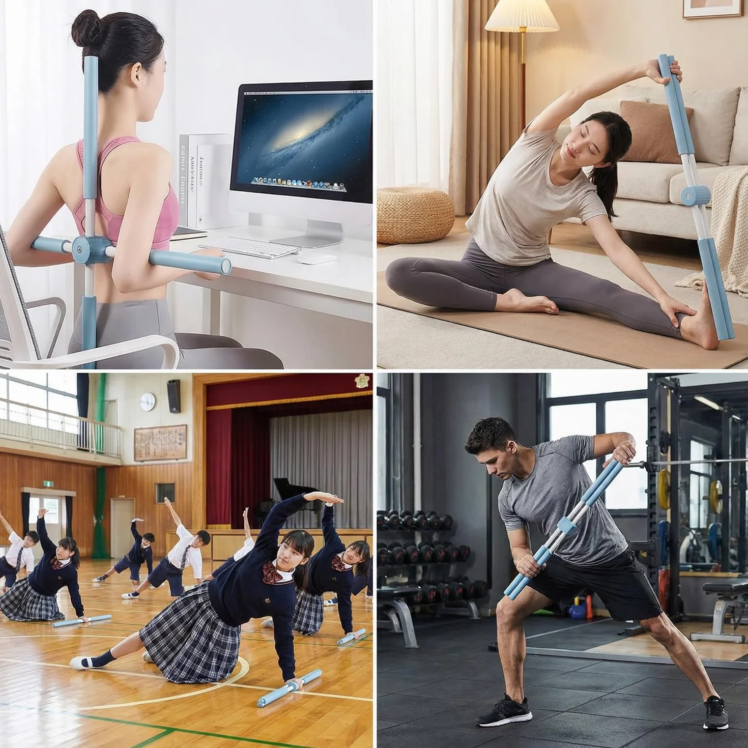 Bâtons de Correction de Posture de Yoga, Bâton de Pilates Rétractable pour Adultes et Enfants