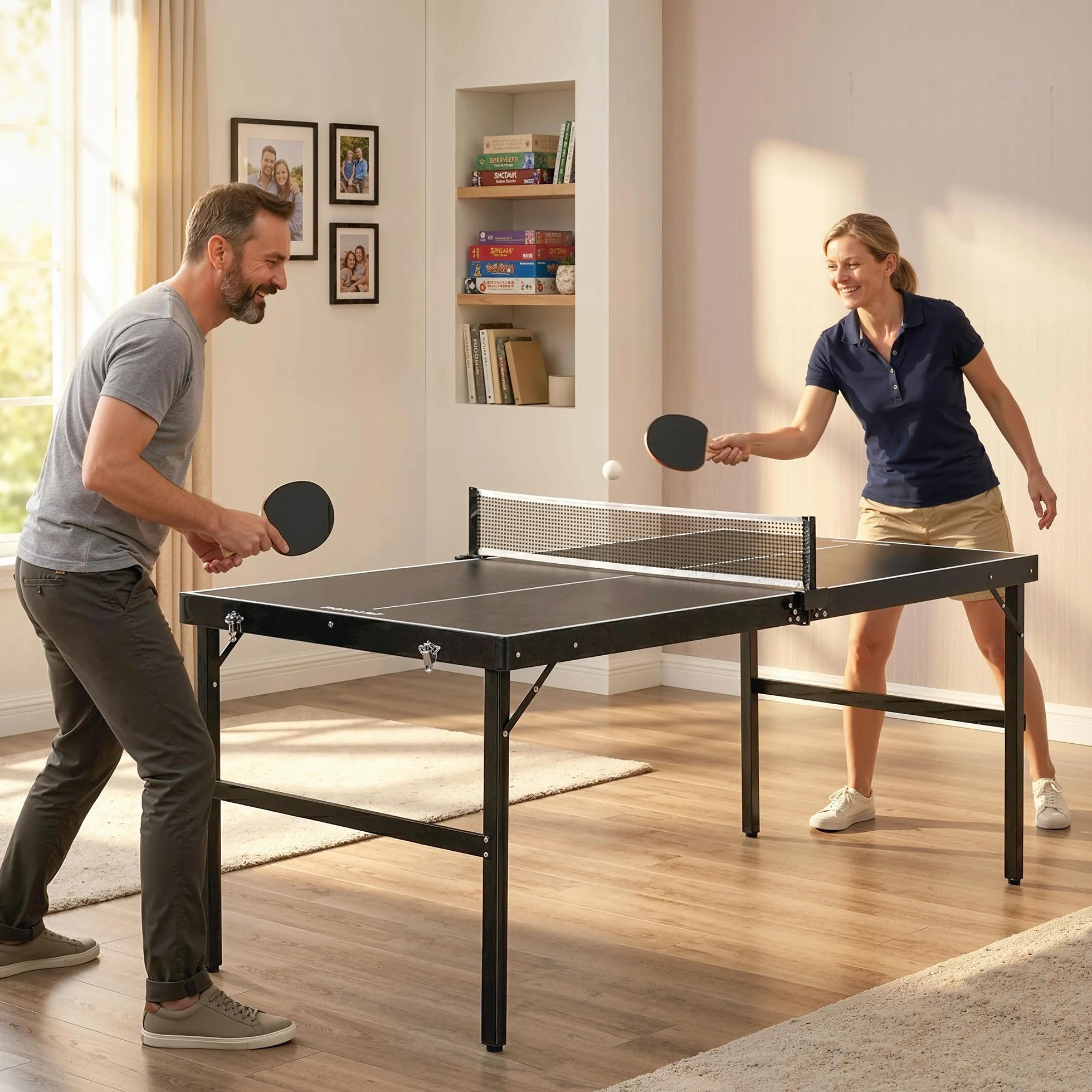 SPORTNOW Mini Table de ping-pong Pliable avec Filet Aluminium Noir Jeu de Tennis de Loisirs pour la Maison