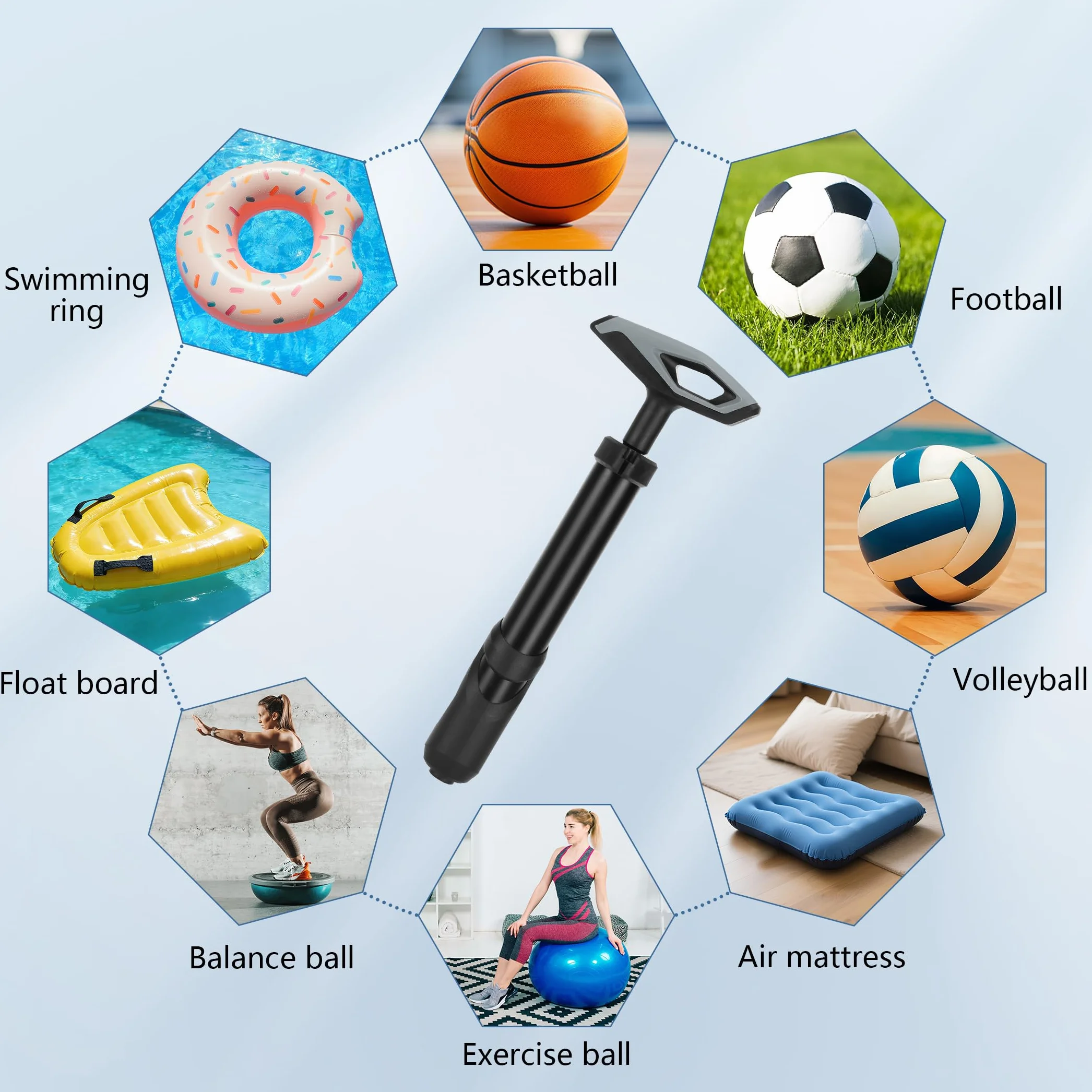 Alyvisun Pompe à Ballon avec Poignée, Kit Portable pour Basket-ball, Volleyball, Ballon, Tube en Alliage d'Aluminium