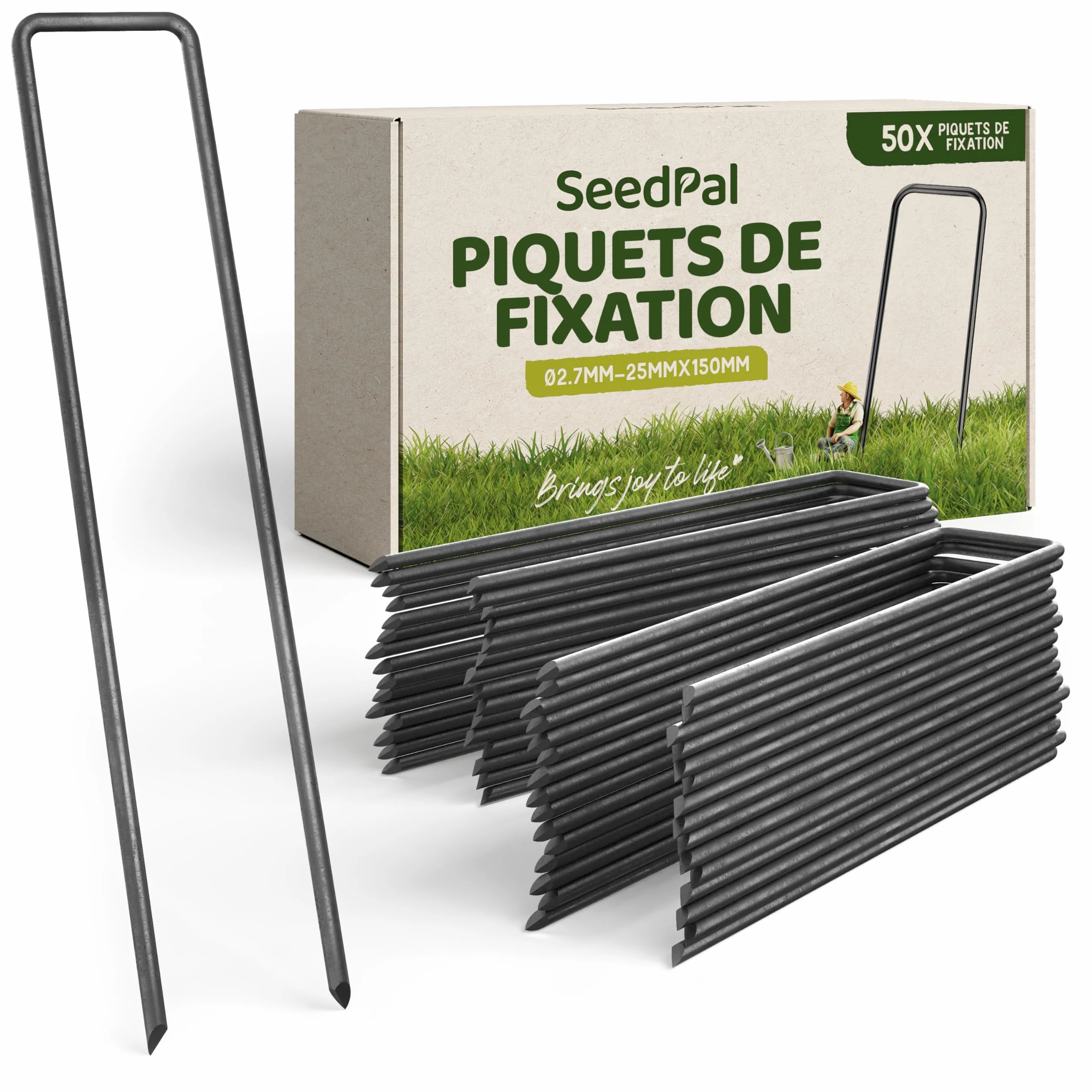 Agrafes de Fixation en Acier SeedPal 150 mm 50 Pièces pour Toile de Paillage, Grillage et Filet
