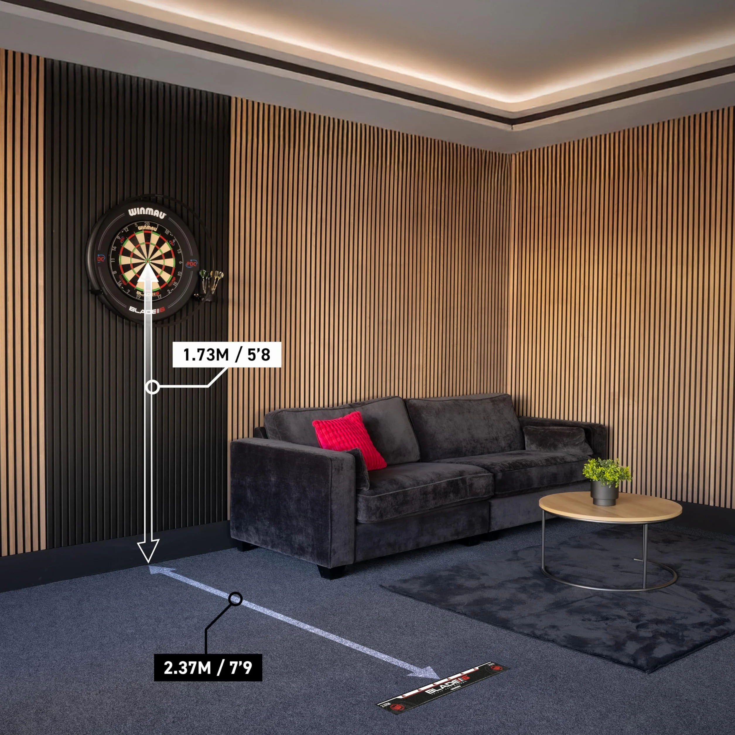 WINMAU Fléchettes Oche Lignes Marqueur de Ligne de Lancer Haute visibilité Adhère à Toutes Les Surfaces dures