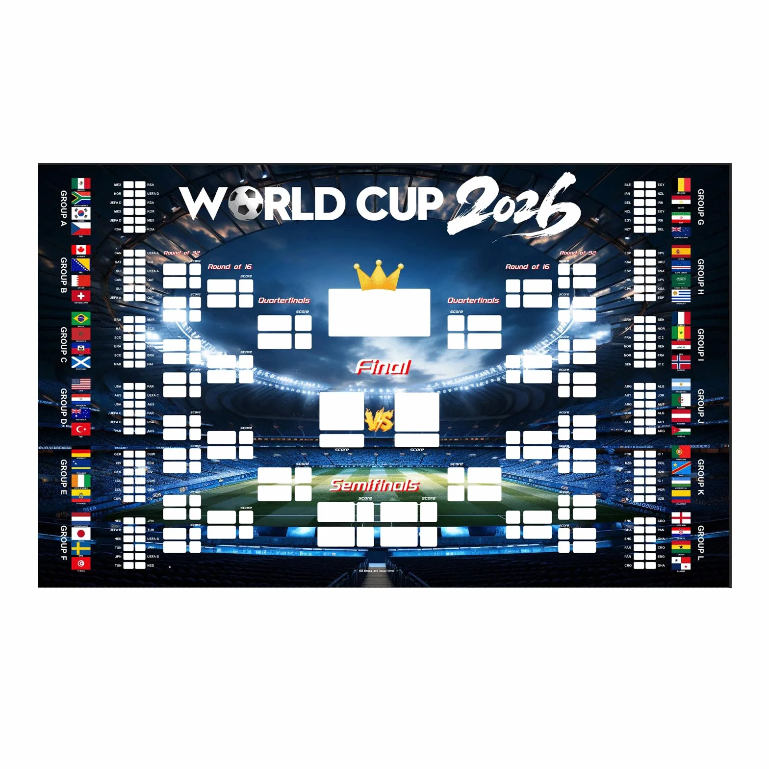 Poster Coupe du Monde 2026, Affiche Calendrier Matchs, Haute Définition Résistant à l'Eau, Décoration Fan