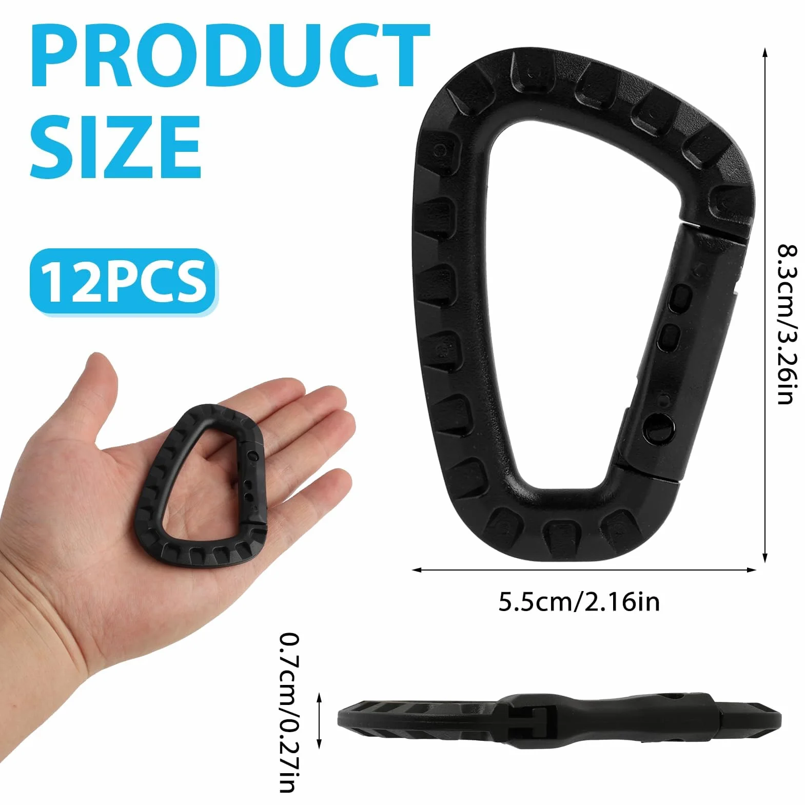 Mousquetons en Forme de D en Plastique Noir 8.3cm x 5.5cm pour Escalade Camping Randonnée
