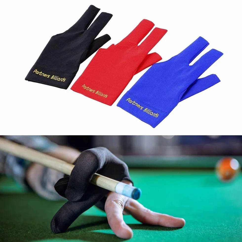 POFET Lot de 4 Gants de Queue de Billard élastiques en Lycra pour Main Gauche 3 Doigts Billard Snooker (Rouge, Bleu, Noir, Gris)