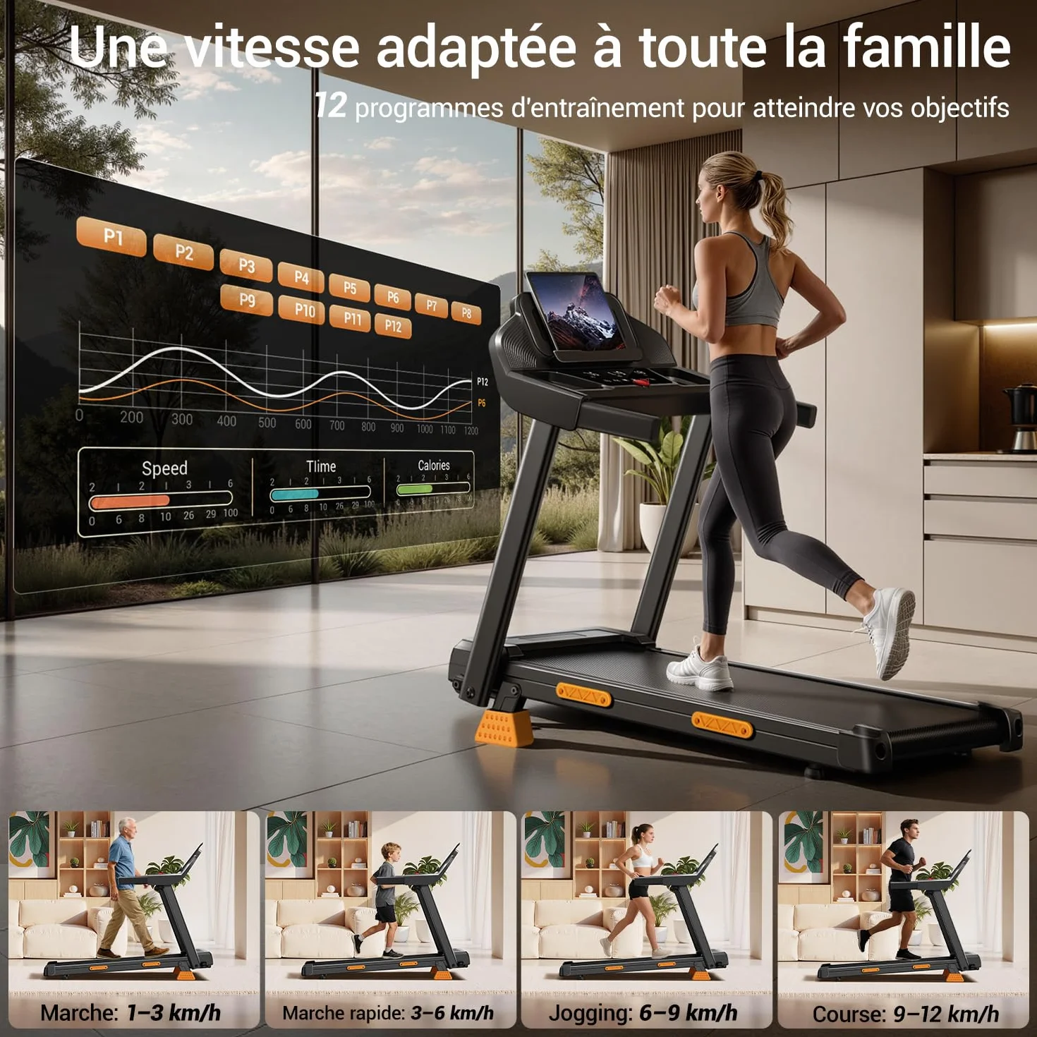 LONTEK Tapis de Course Pliable Inclinable 15% 12KM/H avec Moteur 3,0 CV Charge Max. 136KG