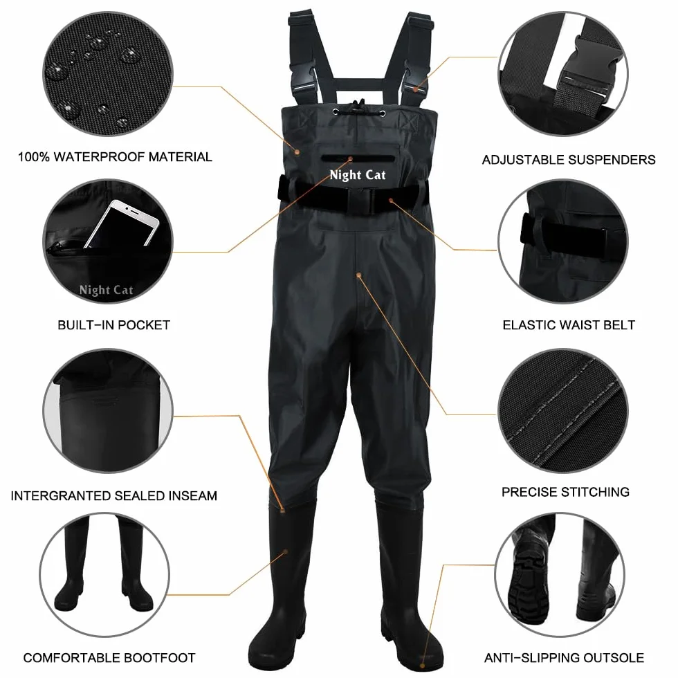 Night Cat Pêche Waders Cuissardes Imperméables Respirants pour Hommes Femmes avec Bottes