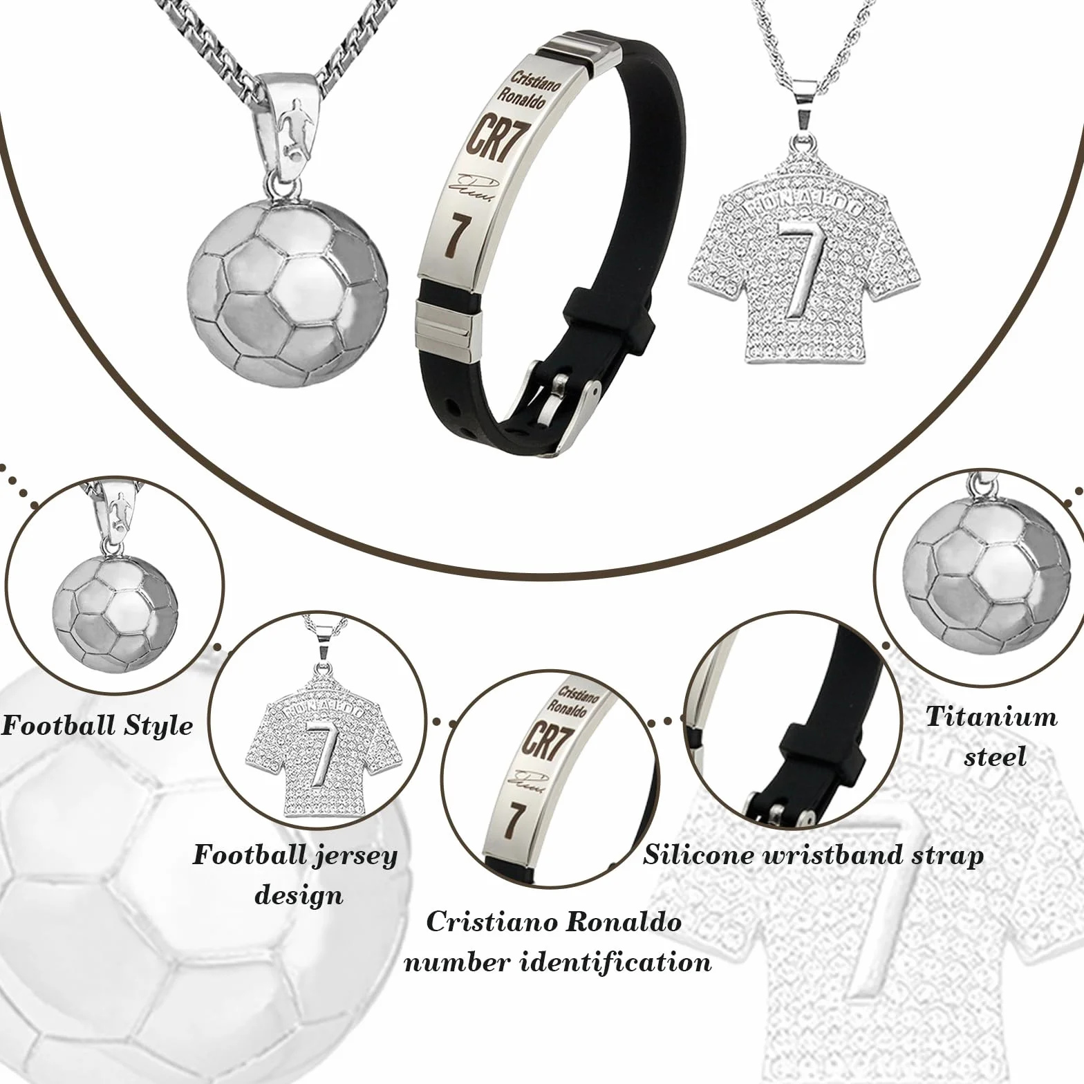 Ensemble D'accessoires de Football 3 Pièces, Bracelet C r7, Collier de Football pour Garçon