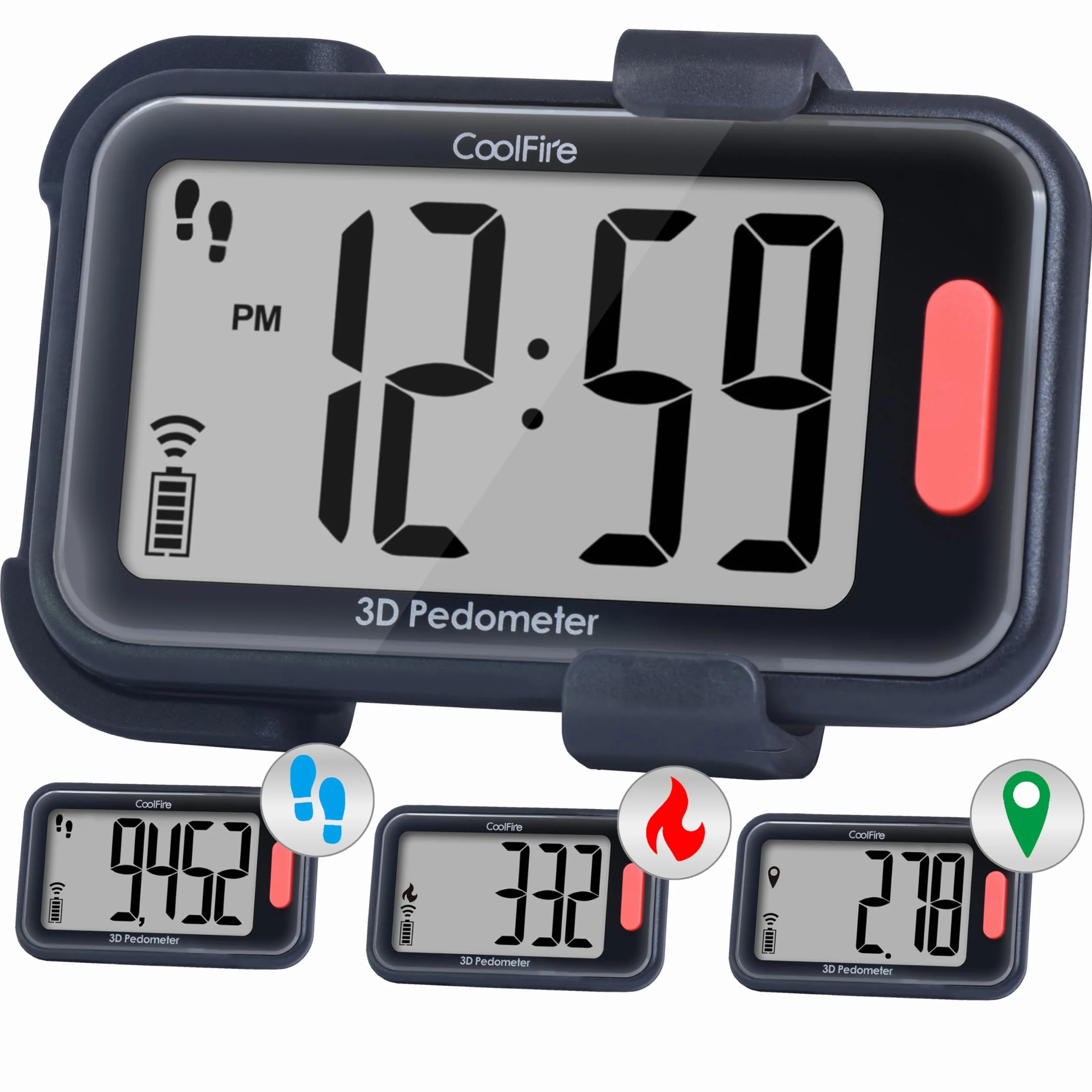 CoolFire Podomètre 3D à clipser pour la marche, kilomètres et calories