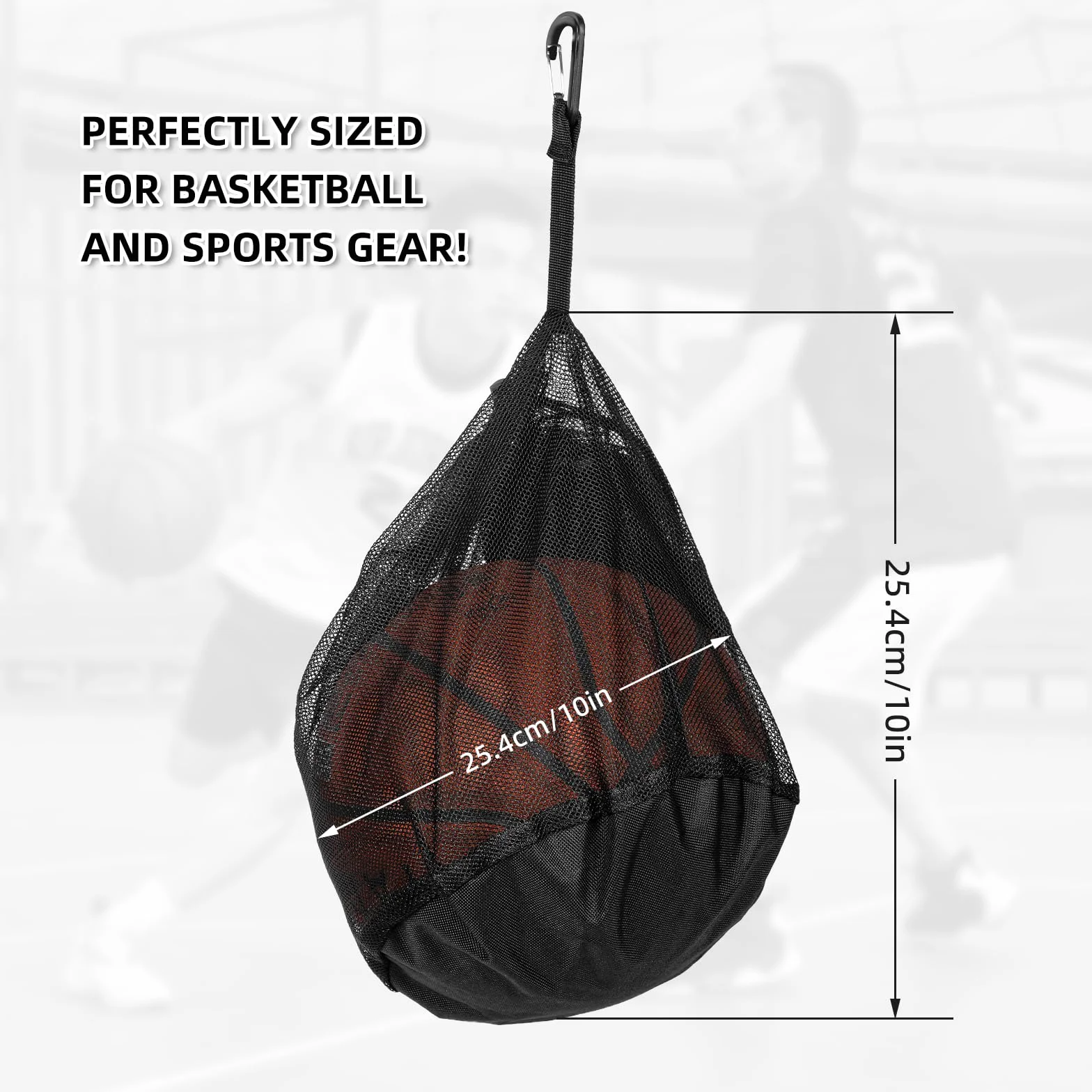 Sacs Basketball 16L - Sac Ballon de Basket - Filet Pliable avec Poche Zippée et Mousqueton - Sac de Transport pour Basketball, Football