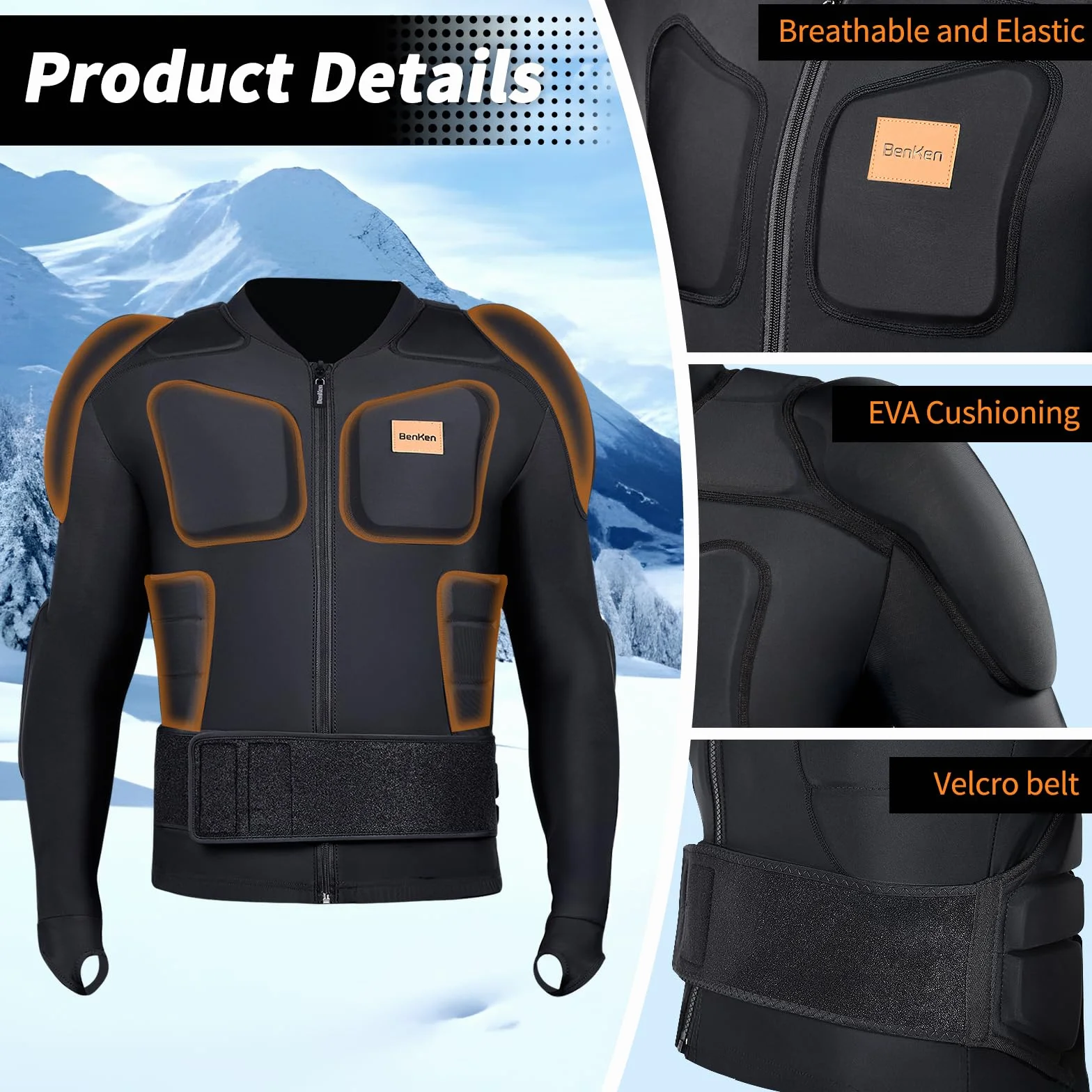 BenKen Chemise Protectrice Équipement Protection pour Ski Snowboard Moto Enduro