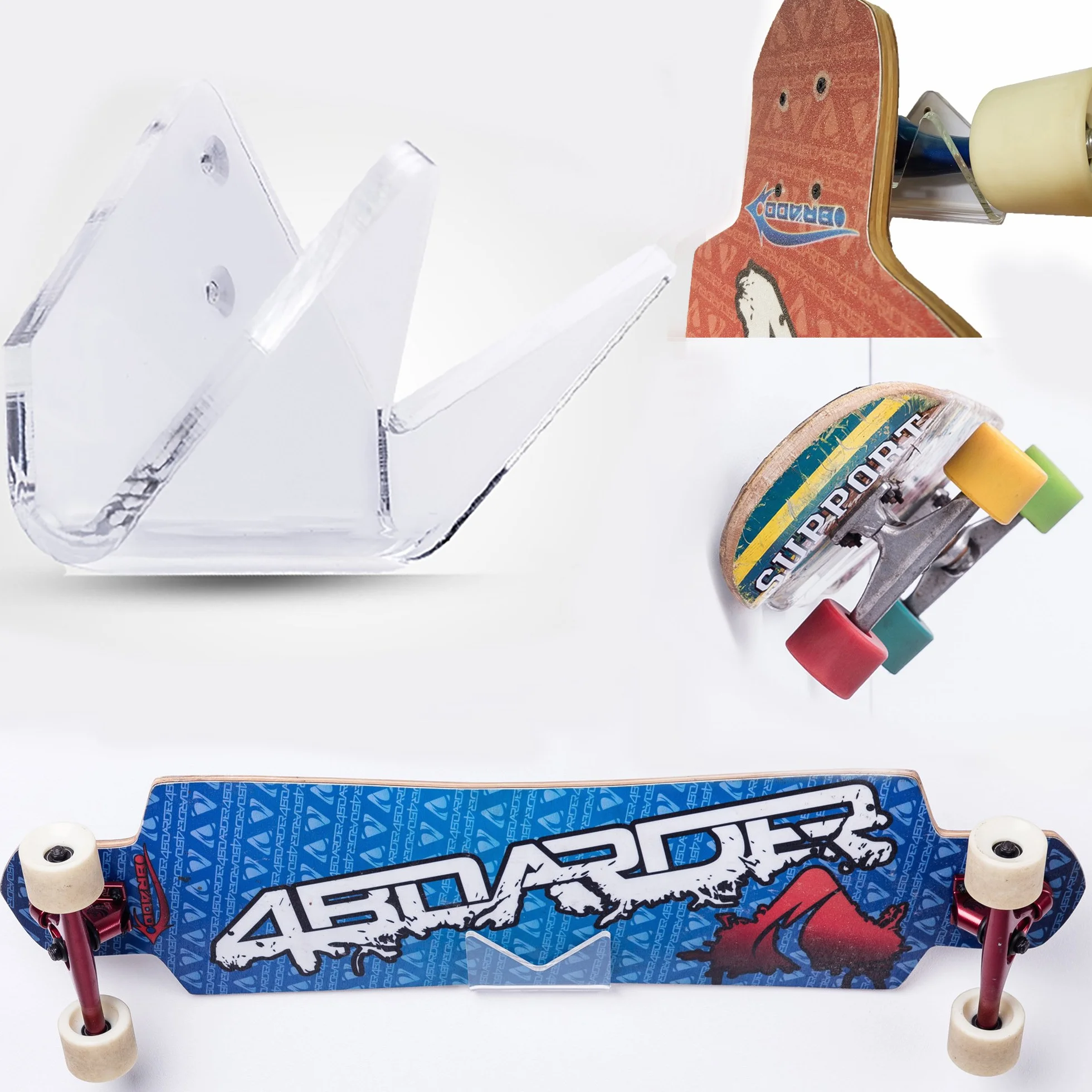 SKATLE 2.0 Support Mural pour Planche à roulettes, Longboard, Pennyboard, Vertical, Horizontal, Transparent