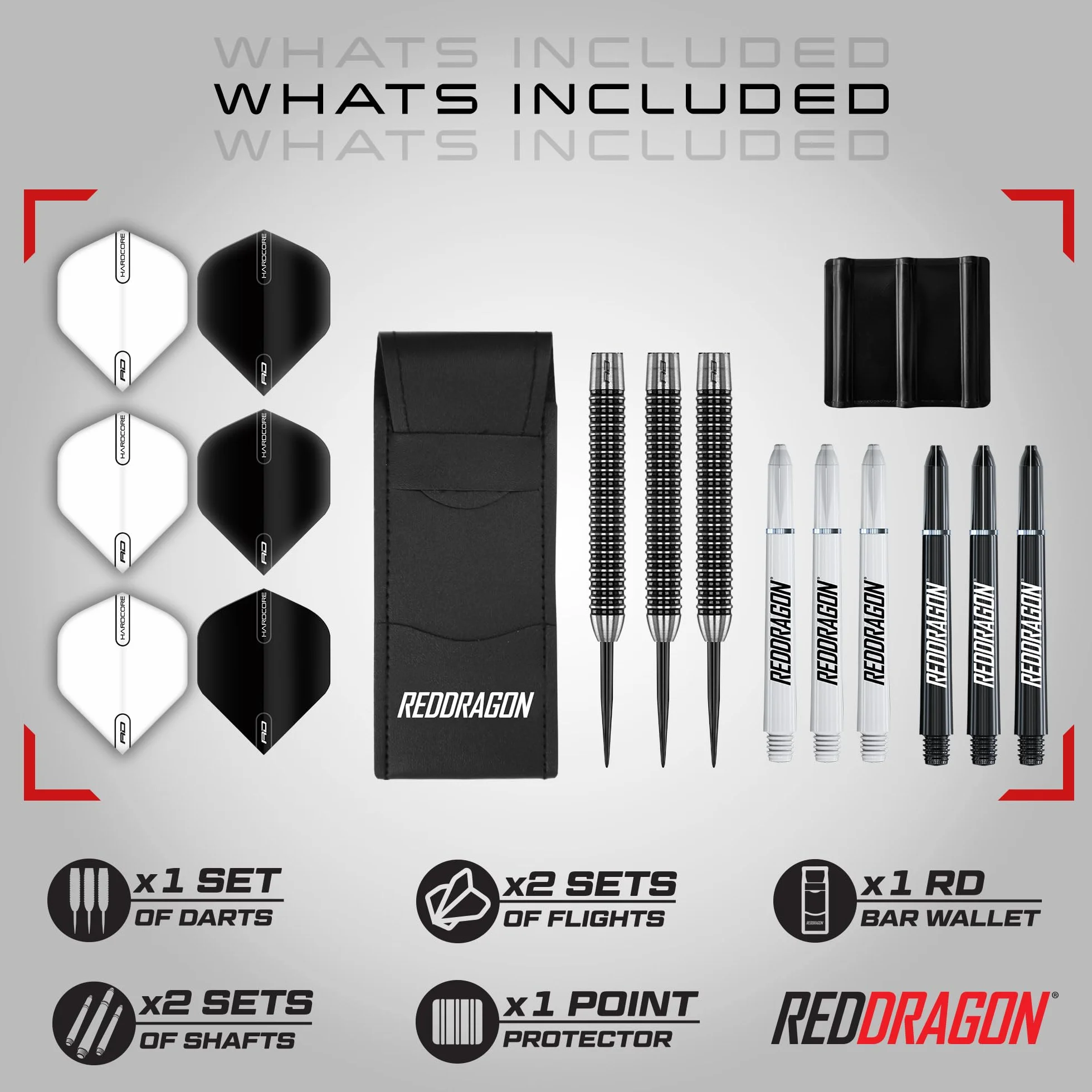 RED DRAGON Flechette Pointe Acier Pegasus 90% Tungstene 21-30g Hardcore Ailettes Nylon Tiges Moyen Portefeuille
