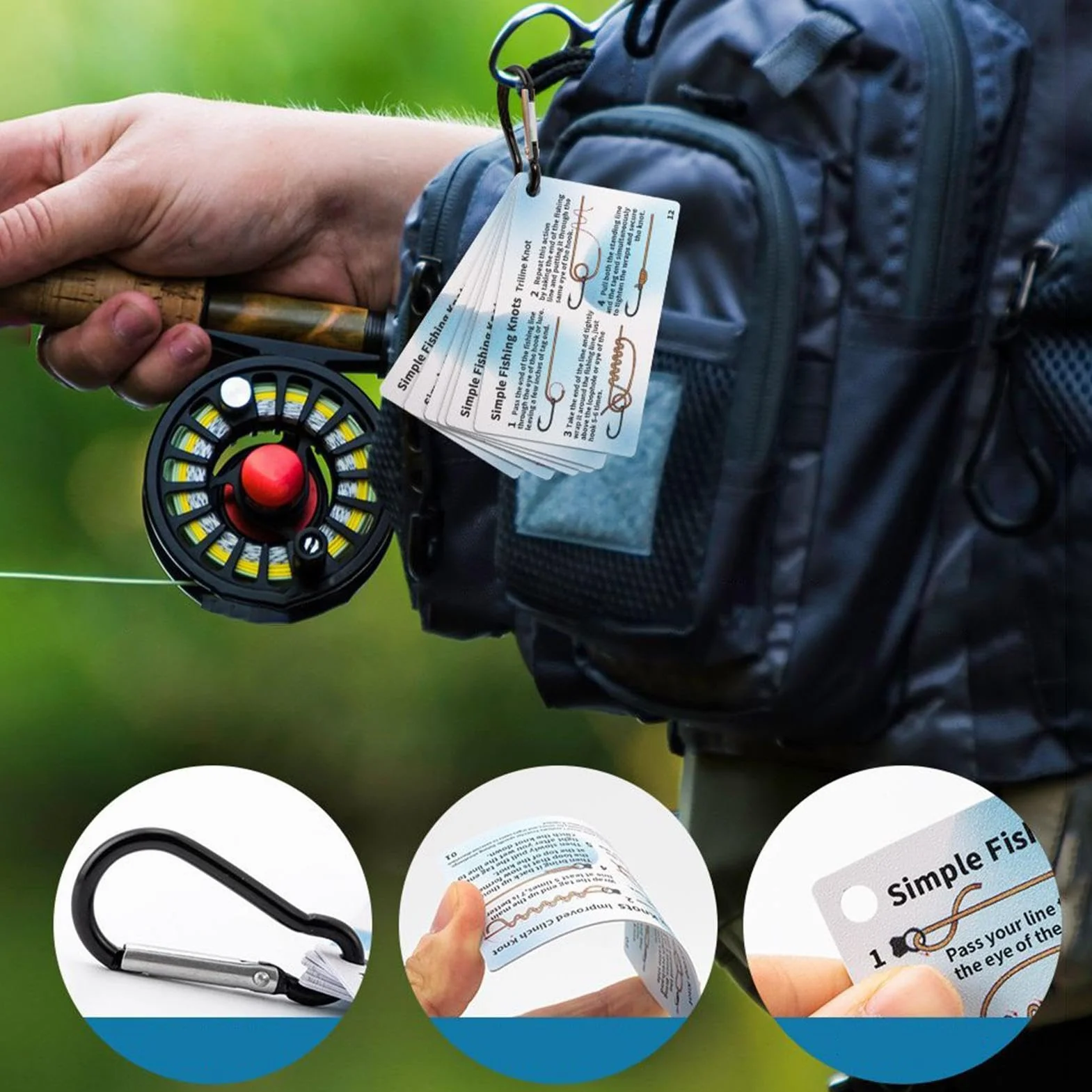 Kit de 6 cartes guide nœud de pêche étanches, système d'apprentissage illustré pour débutants, accessoire de pêche pour bassin et lac