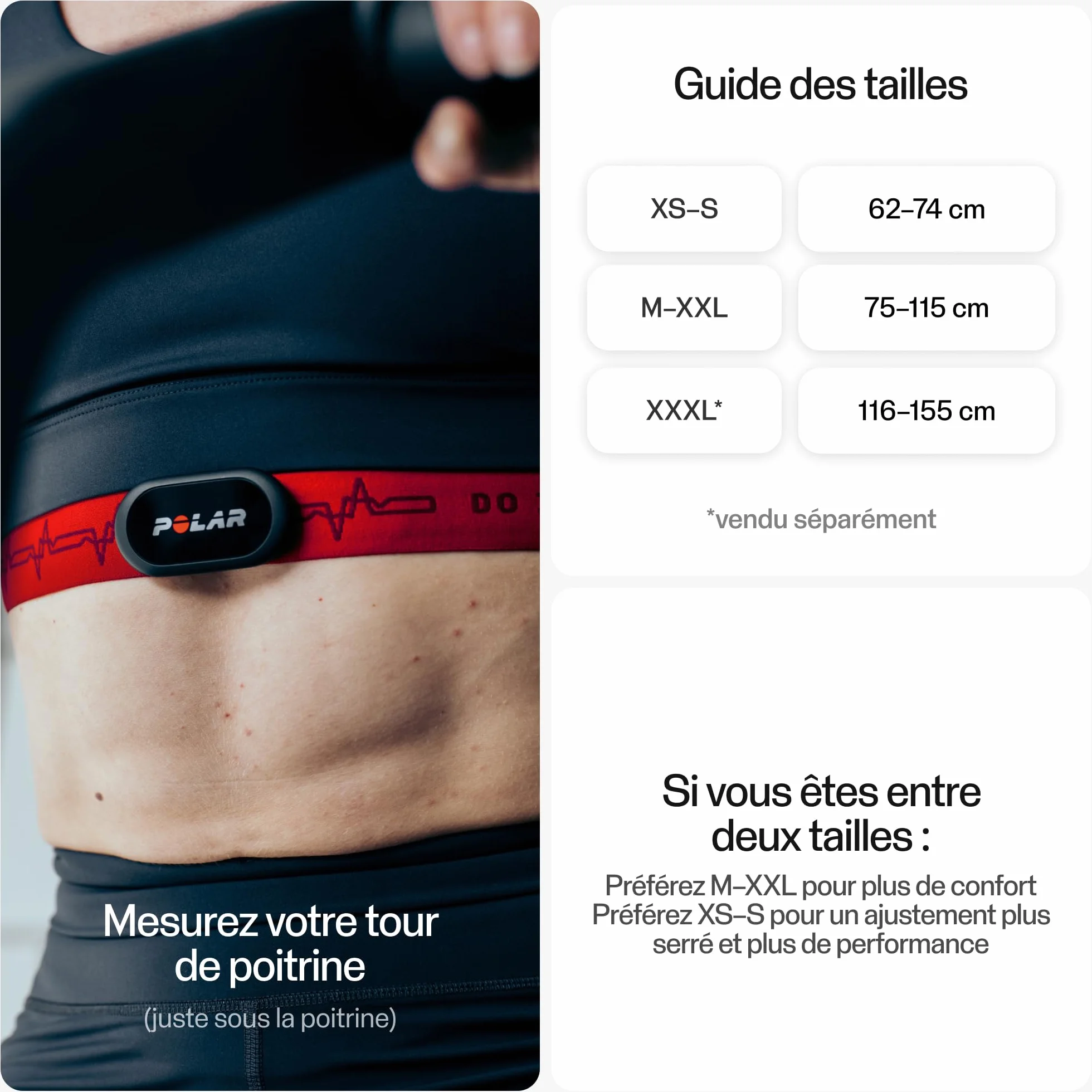 Polar H10 Capteur de Fréquence Cardiaque Noir Ant+ Bluetooth ECG VFC Étanche Bracelet Lavable Pile Remplaçable M-XXL 75-115cm