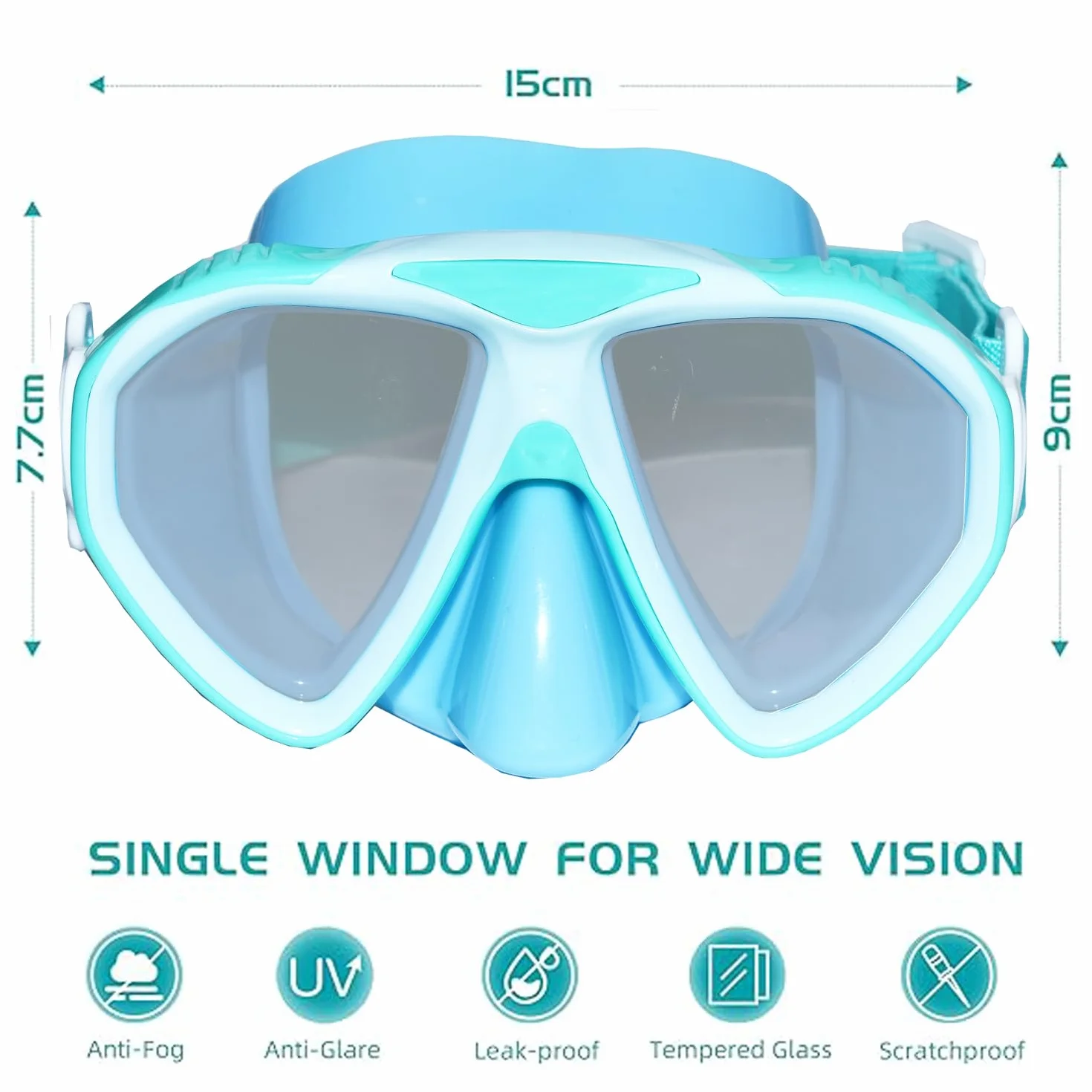 Masque de plongée pour enfants 180° panoramique bande silicone réglable anti-fuite 3-14 ans
