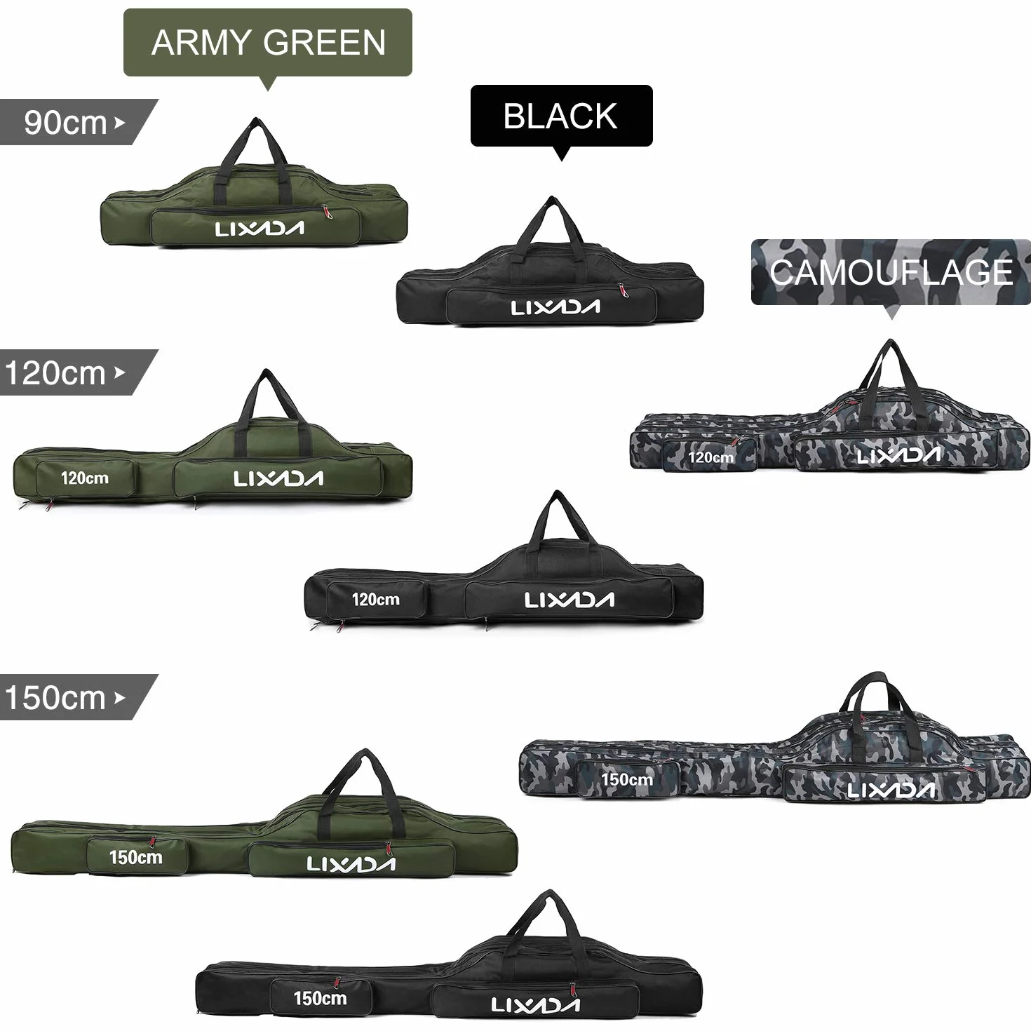Sac de Pêche Lixada 3 Couches Bandoulière 90 cm Portable Pliable Canne à Pêche Étui